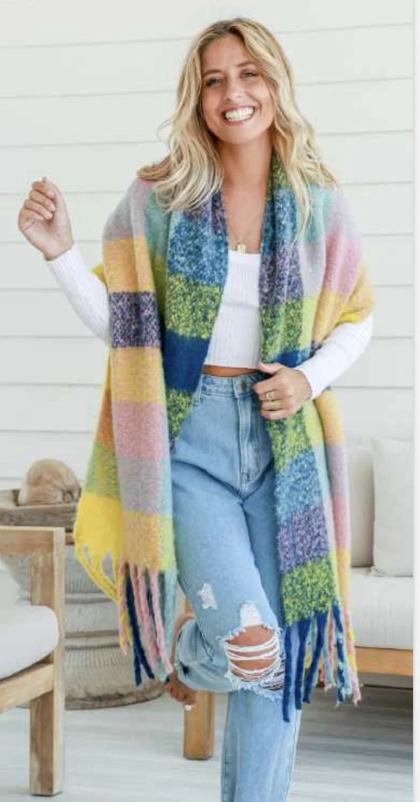 Soft Touch Multi Colour Check Scarf - Retro Glamour
