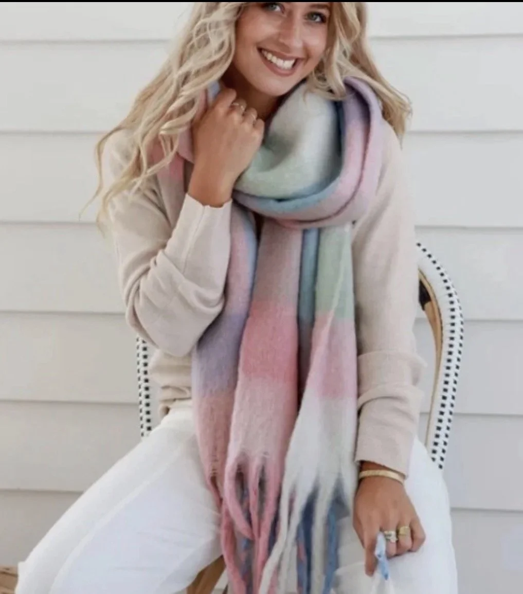 Soft Touch Pastel Check Scarf- Retro Glamour