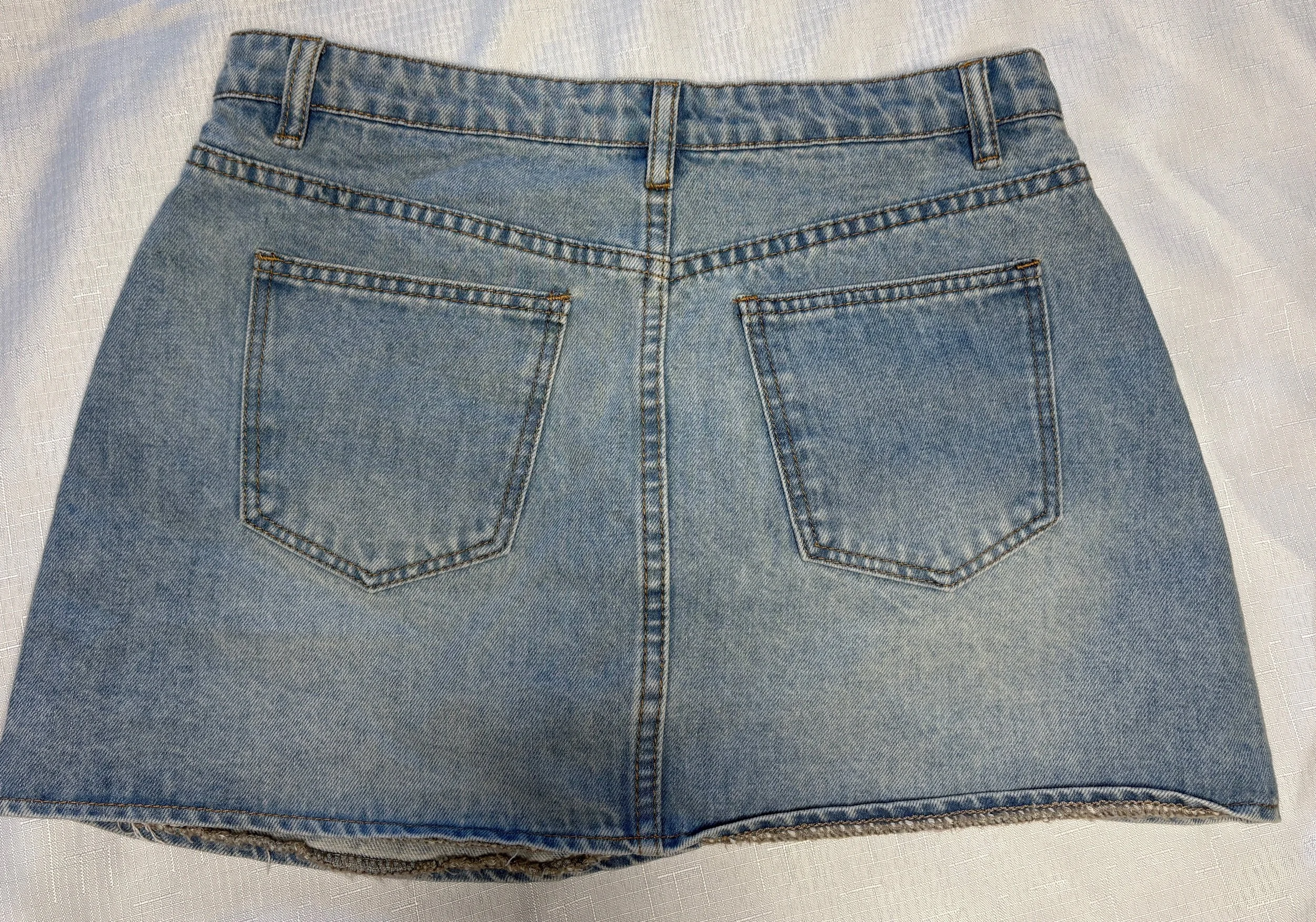 Beginning Boutique Asymetrical Denim Wrap Skirt (Size 8)-Retro Glamour