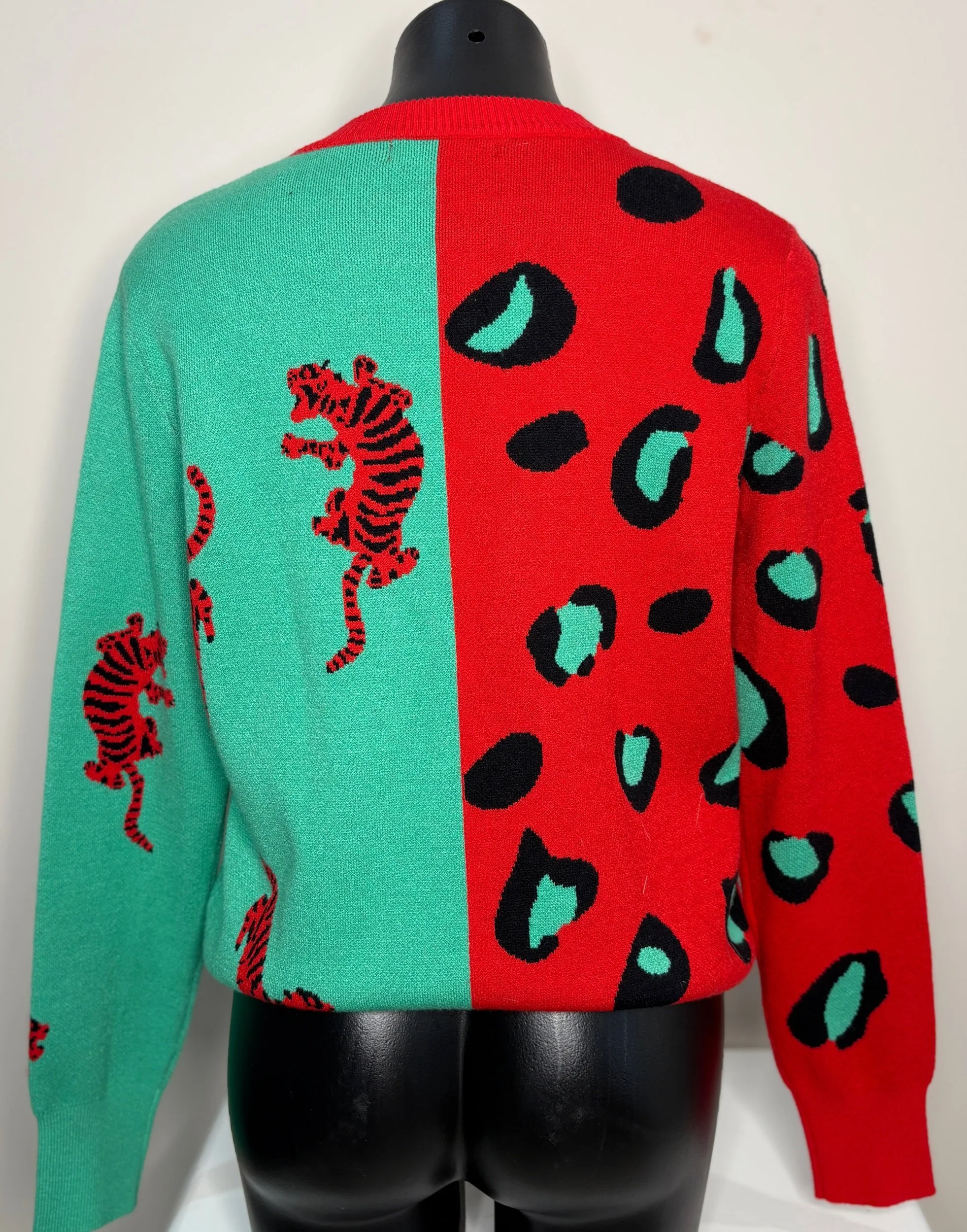 Sambara Red & Green Tiger Print Knit Jumper (Size S)-Retro Glamour