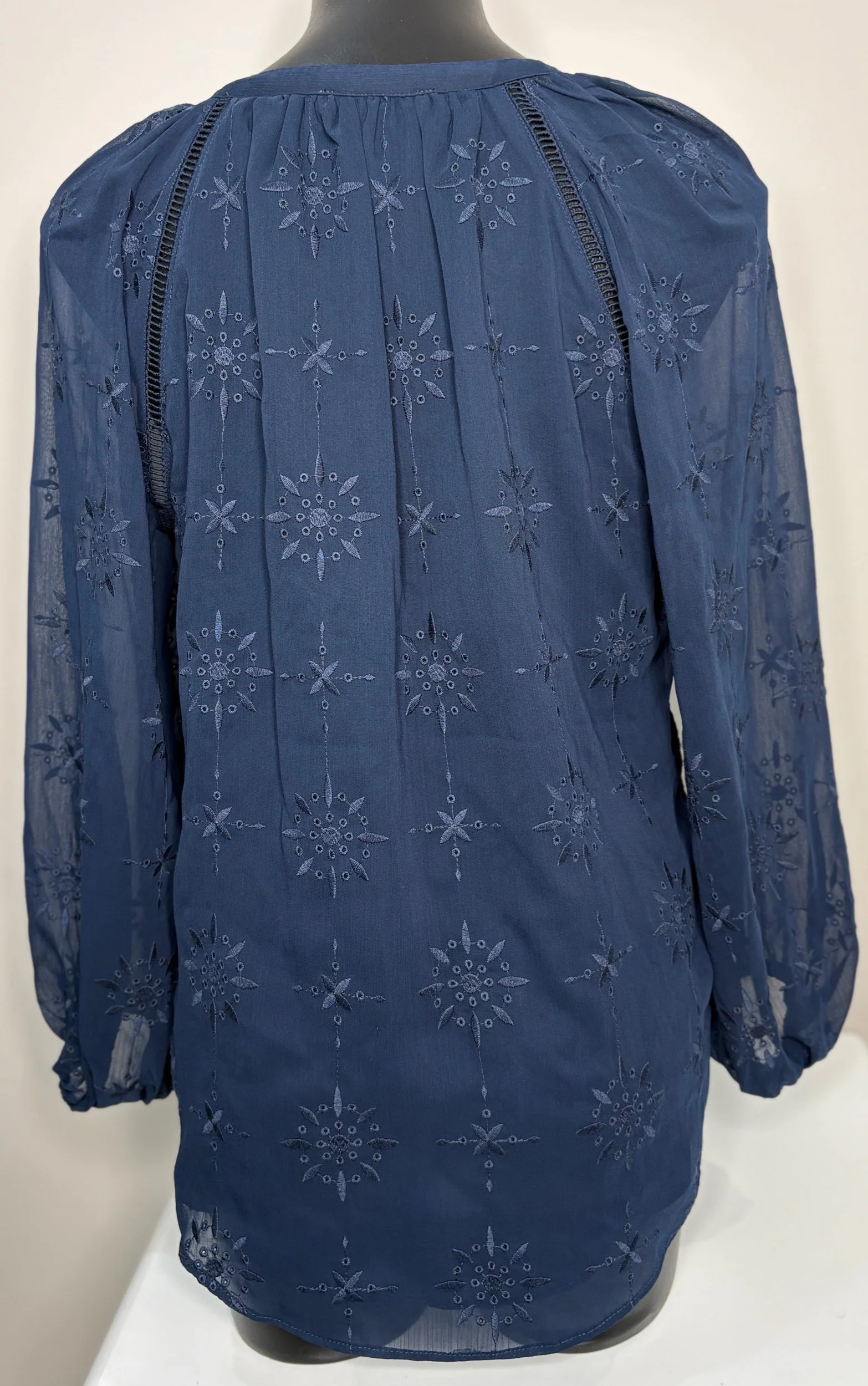 Just Jeans Navy Embroidered Floral Long Sleeve Top (Size 8)-Retro Glamour