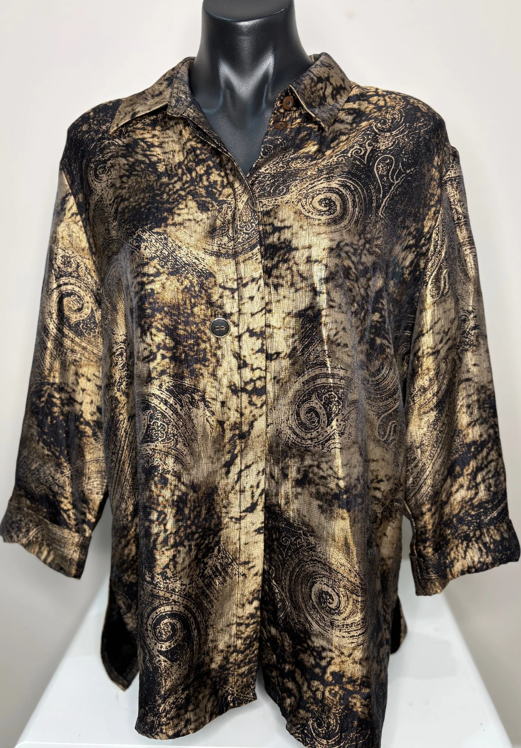 Vintage Noni B Gold & Black Paisley Scroll (Size XL)- Retro Glamour