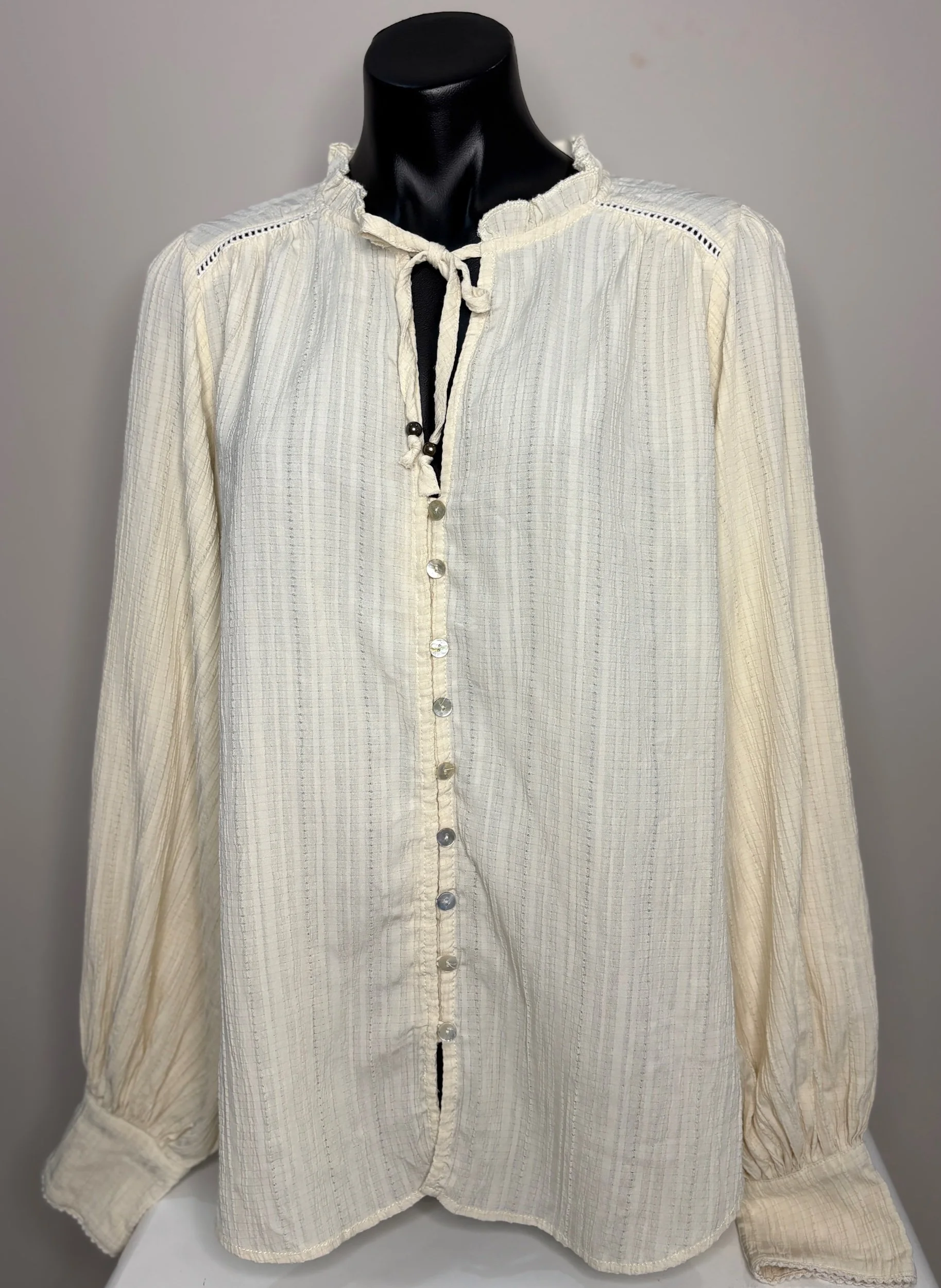 IRIS MAXI Cream Vintage Boho Long Sleeve Blouse (Size 16)-Retro Glamour
