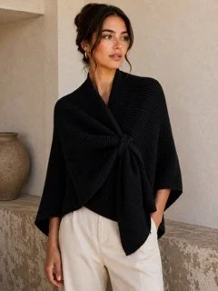 Black Soft Ribbed Knit Wrap-Retro Glamour