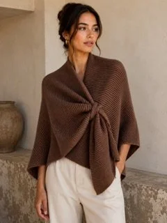 Mocha Soft Ribbed Knit Wrap-Retro Glamour