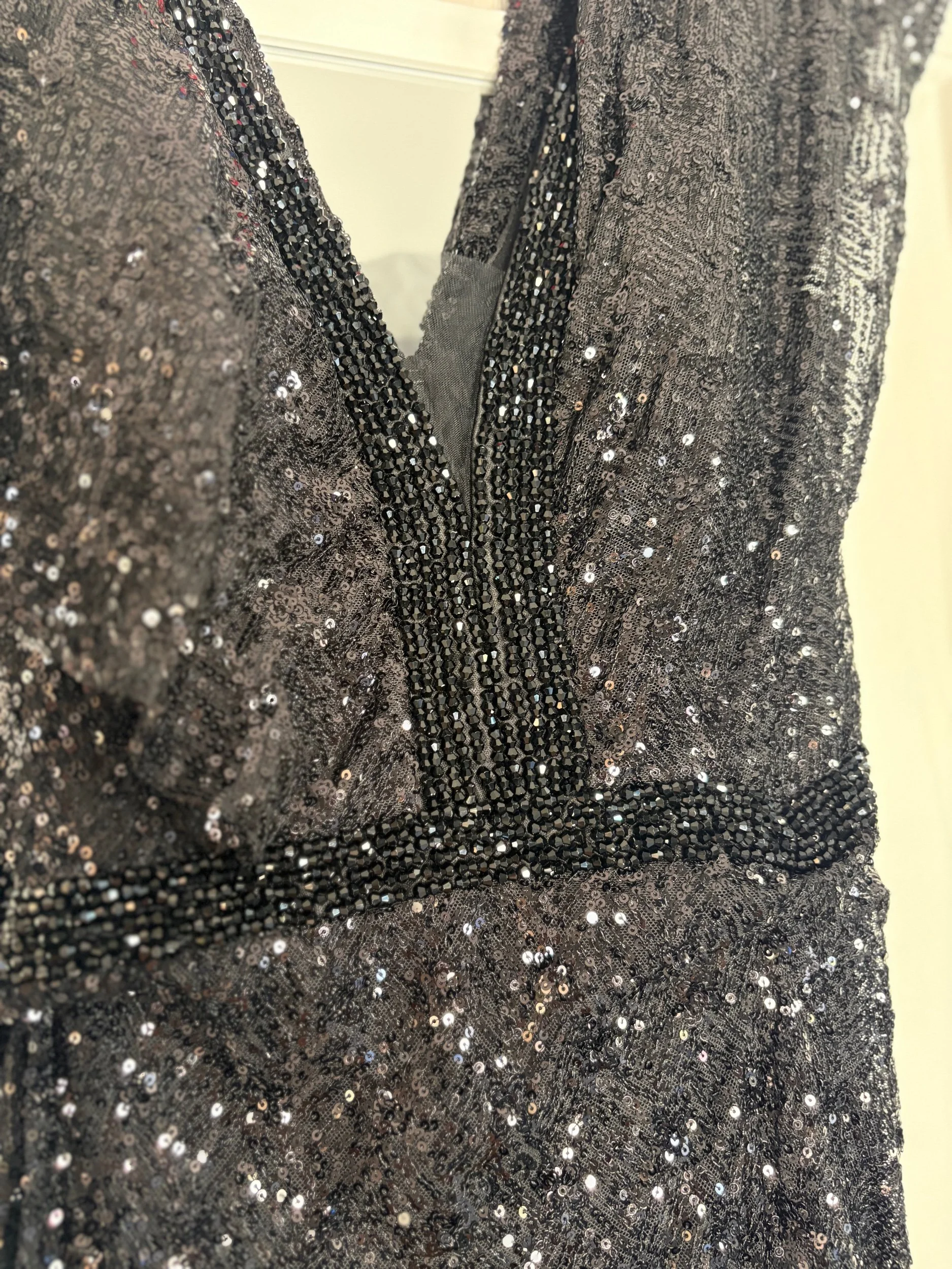 Sambara New Black Sequin After 5 Gown (Size 14)-Retro Glamour
