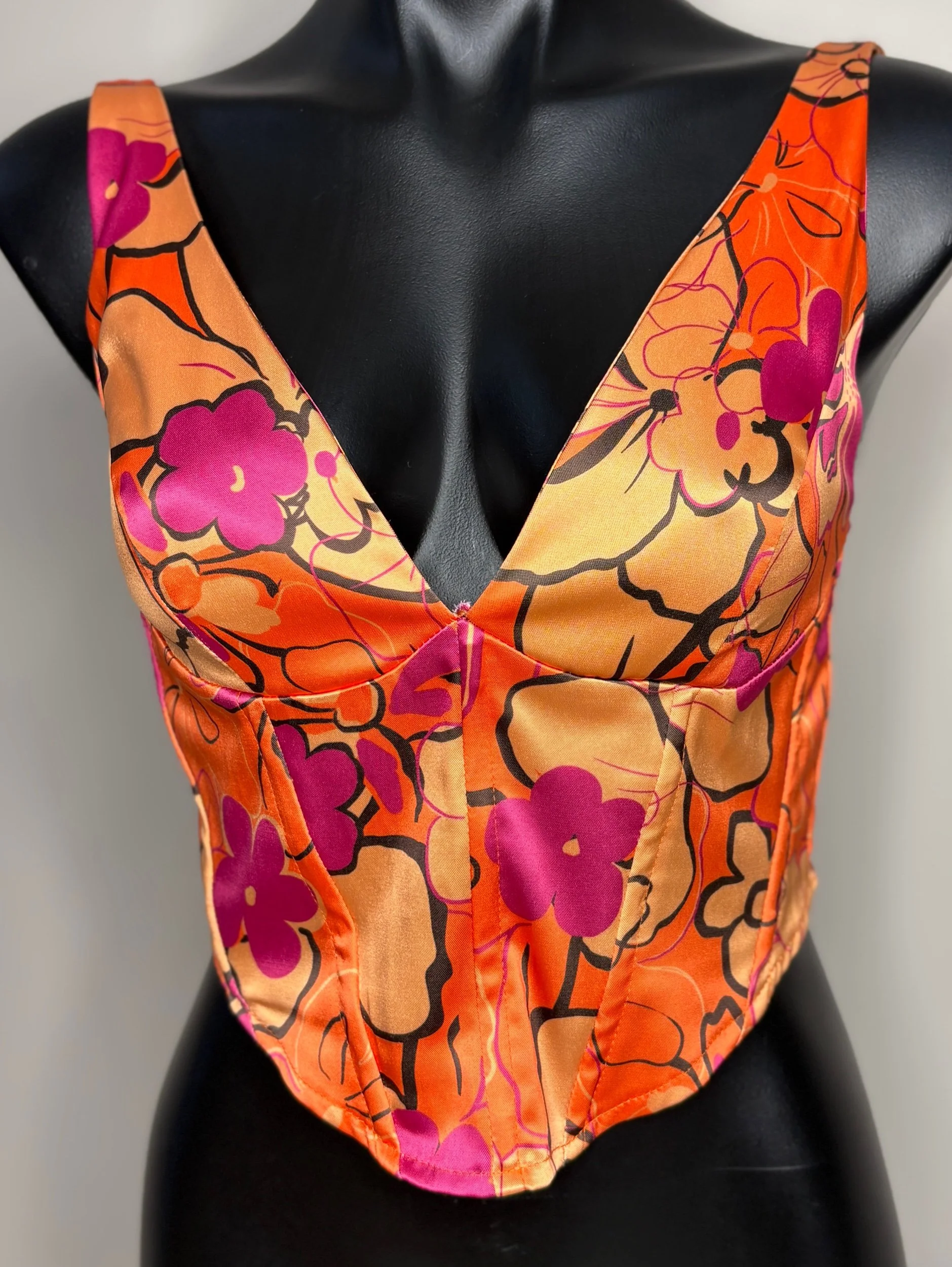 Glassons Orange /Pink Corset Top (Size 8)- Retro Glamour