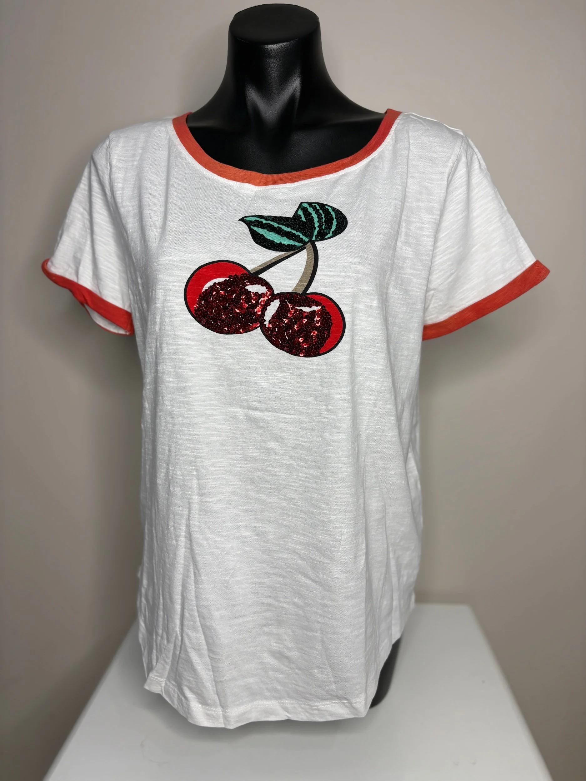 Miss Marlow Sequin Cherry T Shirt (Size 8 ) -Retro Glamour