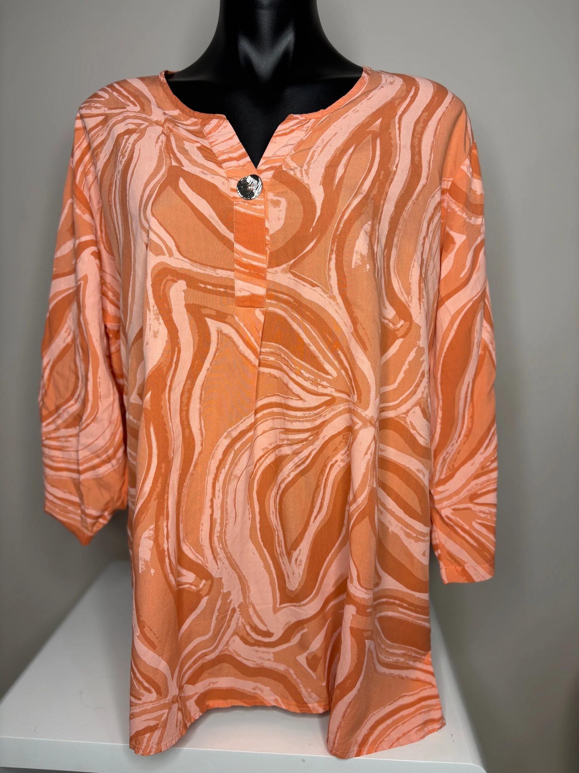 Whispers Orange Swirl Top (Size M)- Retro Glamour