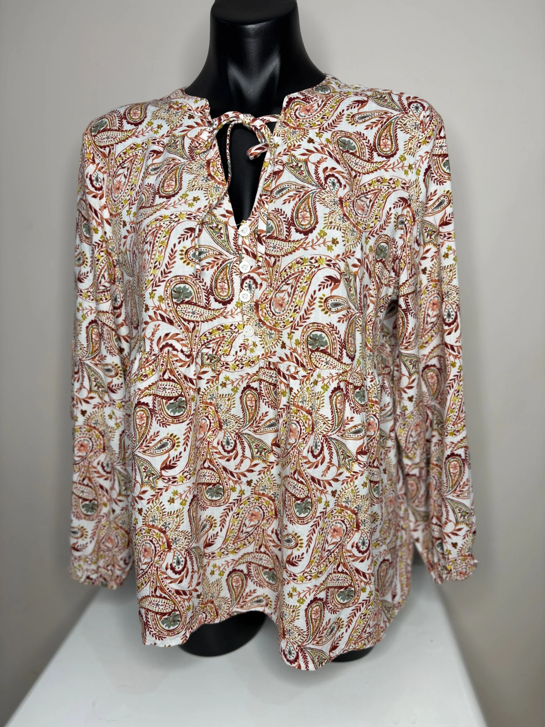 Sarafina Earthy Damask Print Shirt (Size L)- Retro Glamour