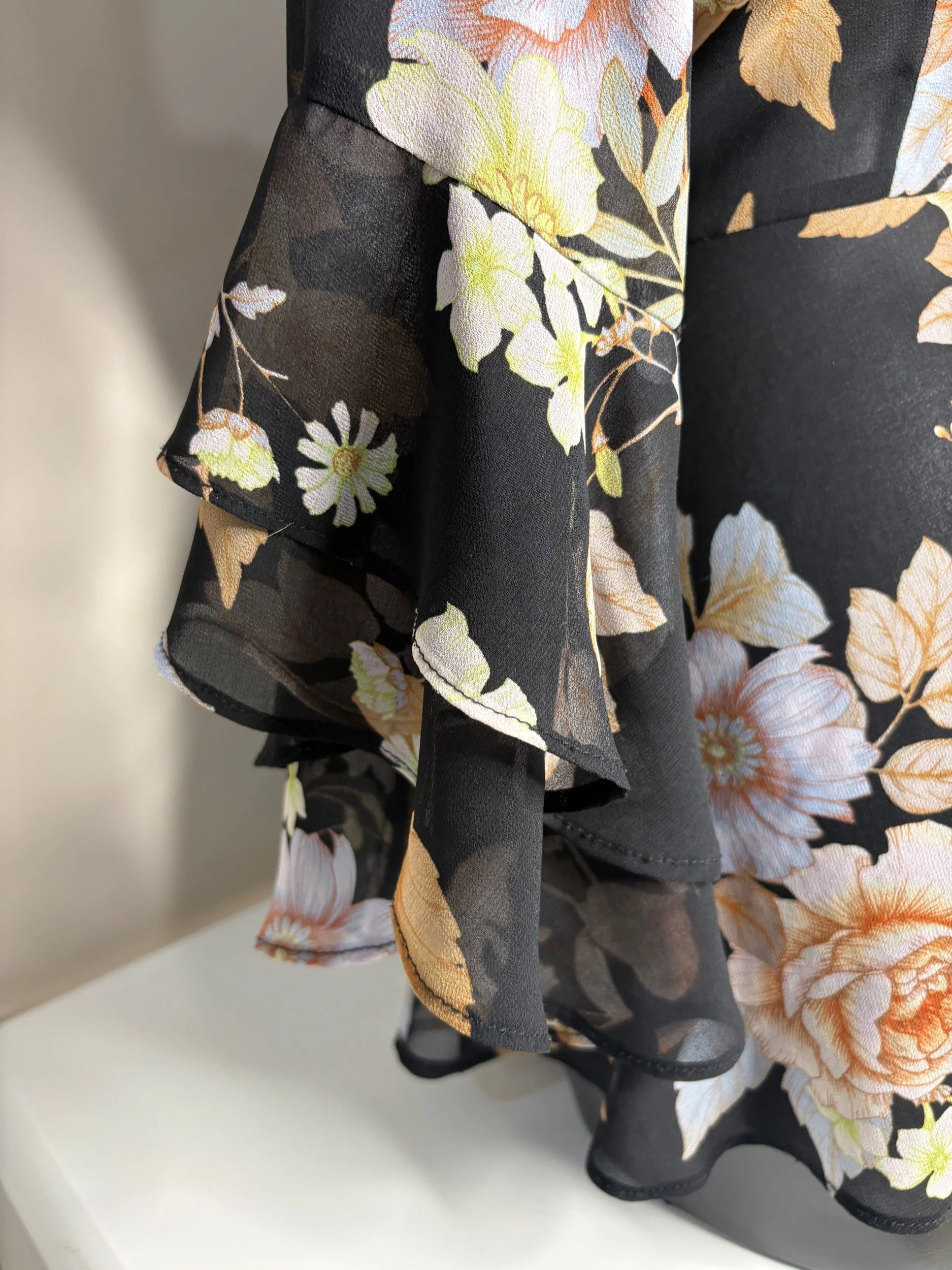 City Chic Black Sheer Floral Wrap top (size XS)- Retro Glamour