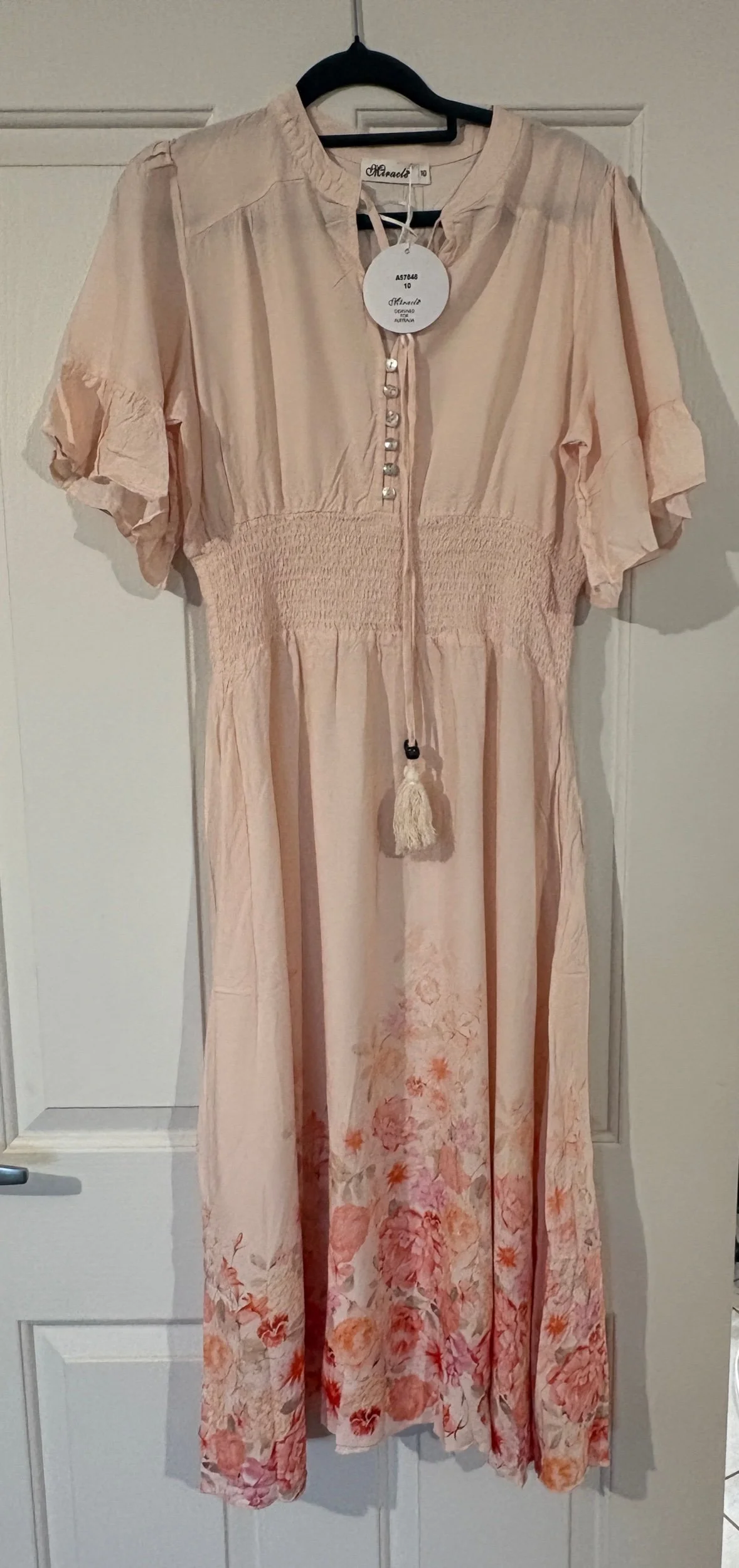 Miracle Pale Pink / Peach & Floral Dress (Size 10)- Retro Glamour