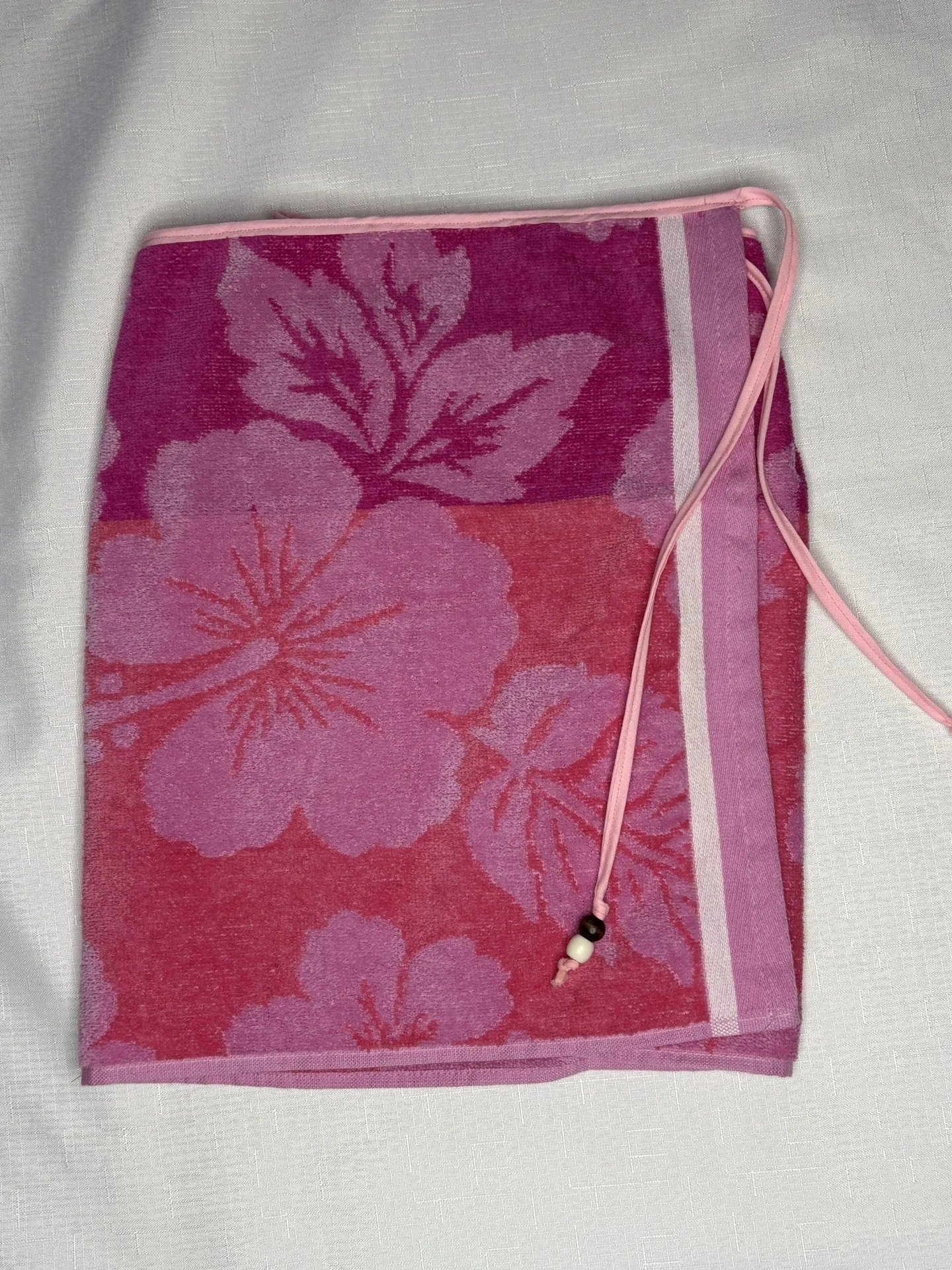 Pink Hibiscus Towelling Wrap Skirt- 97cm