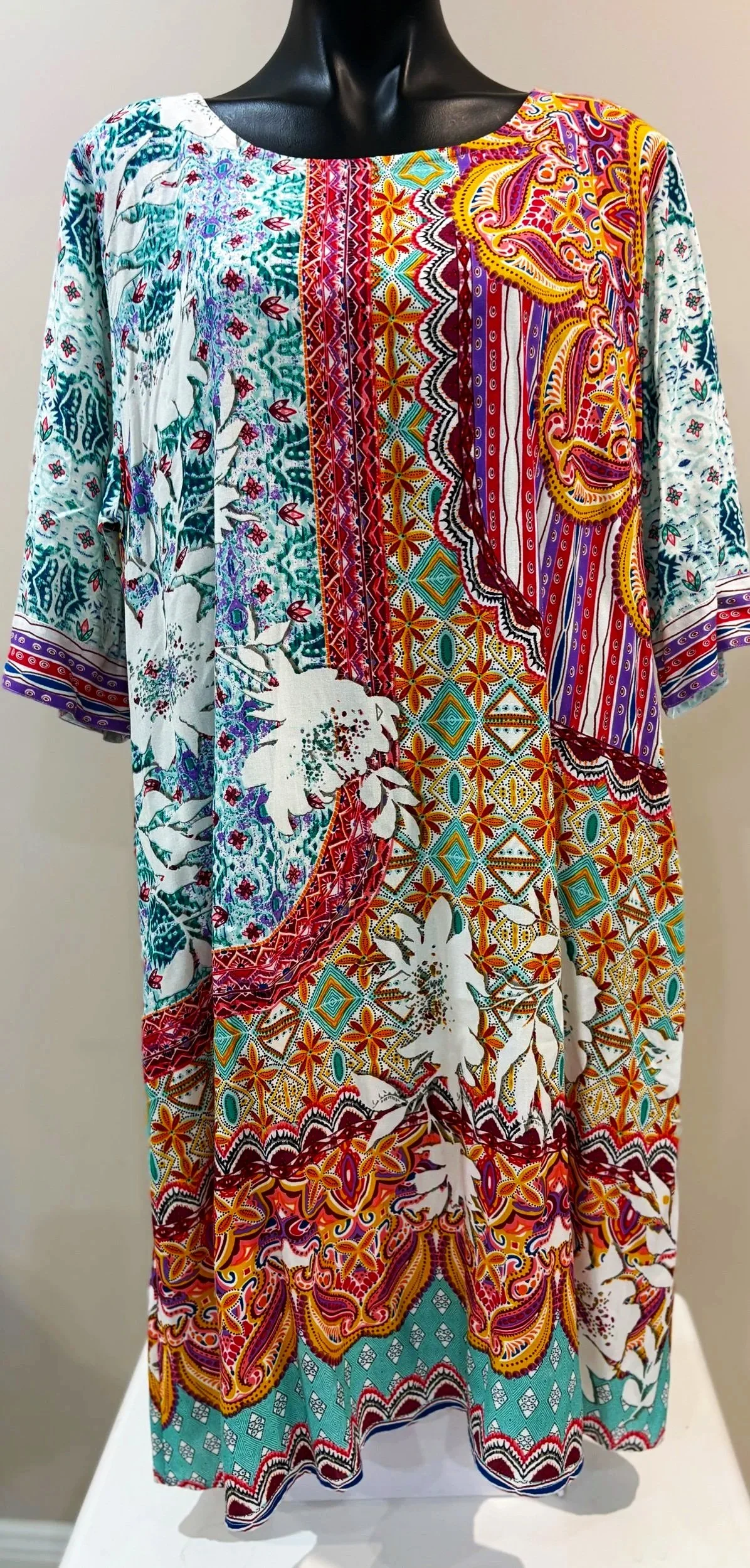 Orientique Bright Oriental Print Dress w/pockets (Size 18)-Retro Glamour