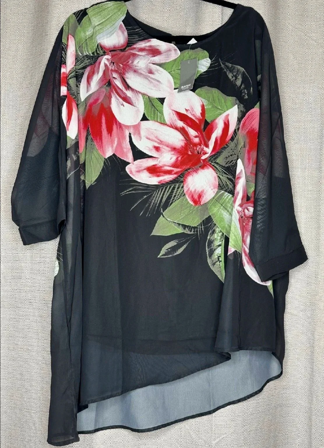 Plus Size Black Chiffon layered Floral Blouse - Boho chic (Size 18- Retro Glamour