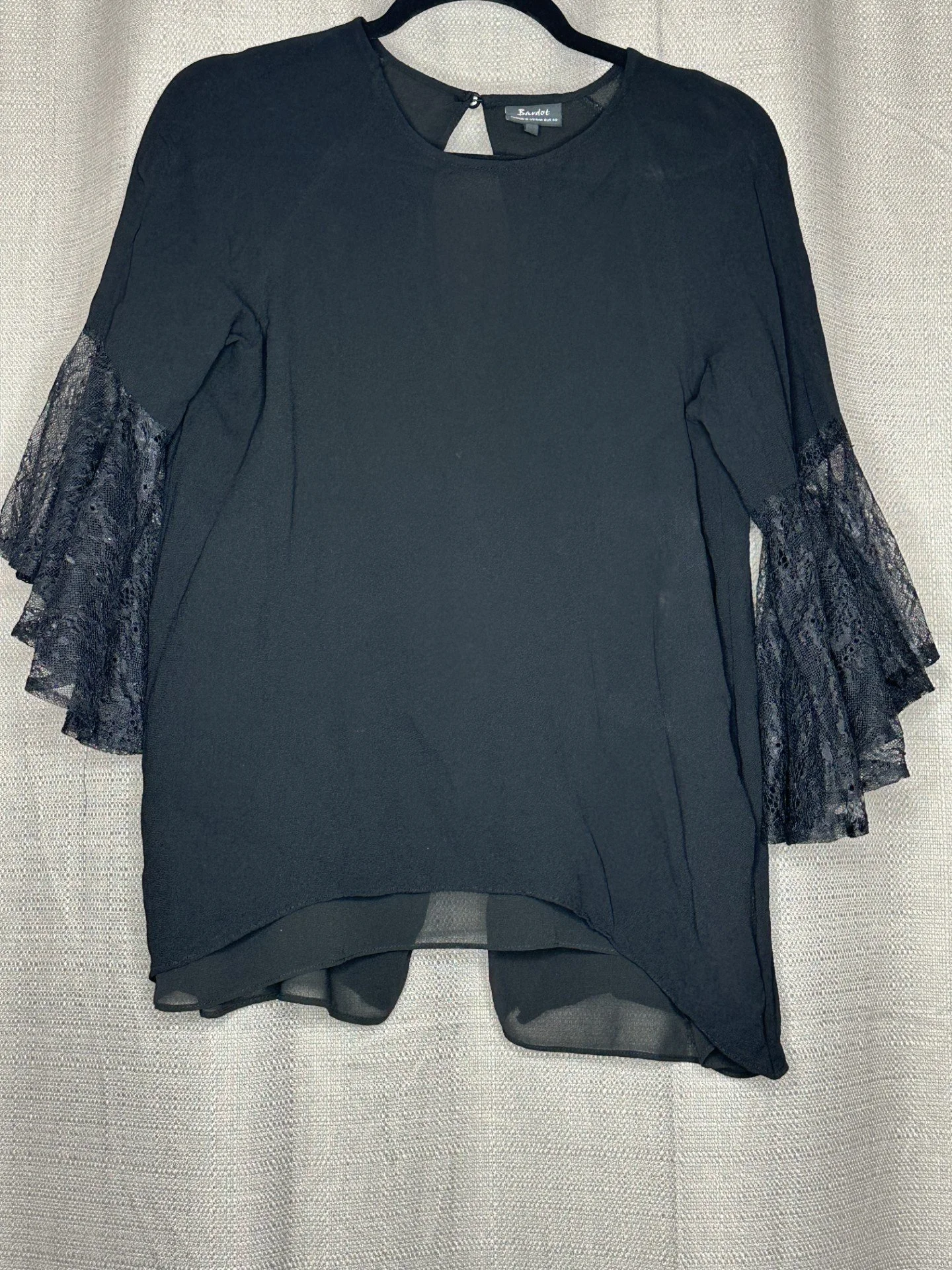 'Bardot' Black Lace Long Sleeve Blouse (Size 12)