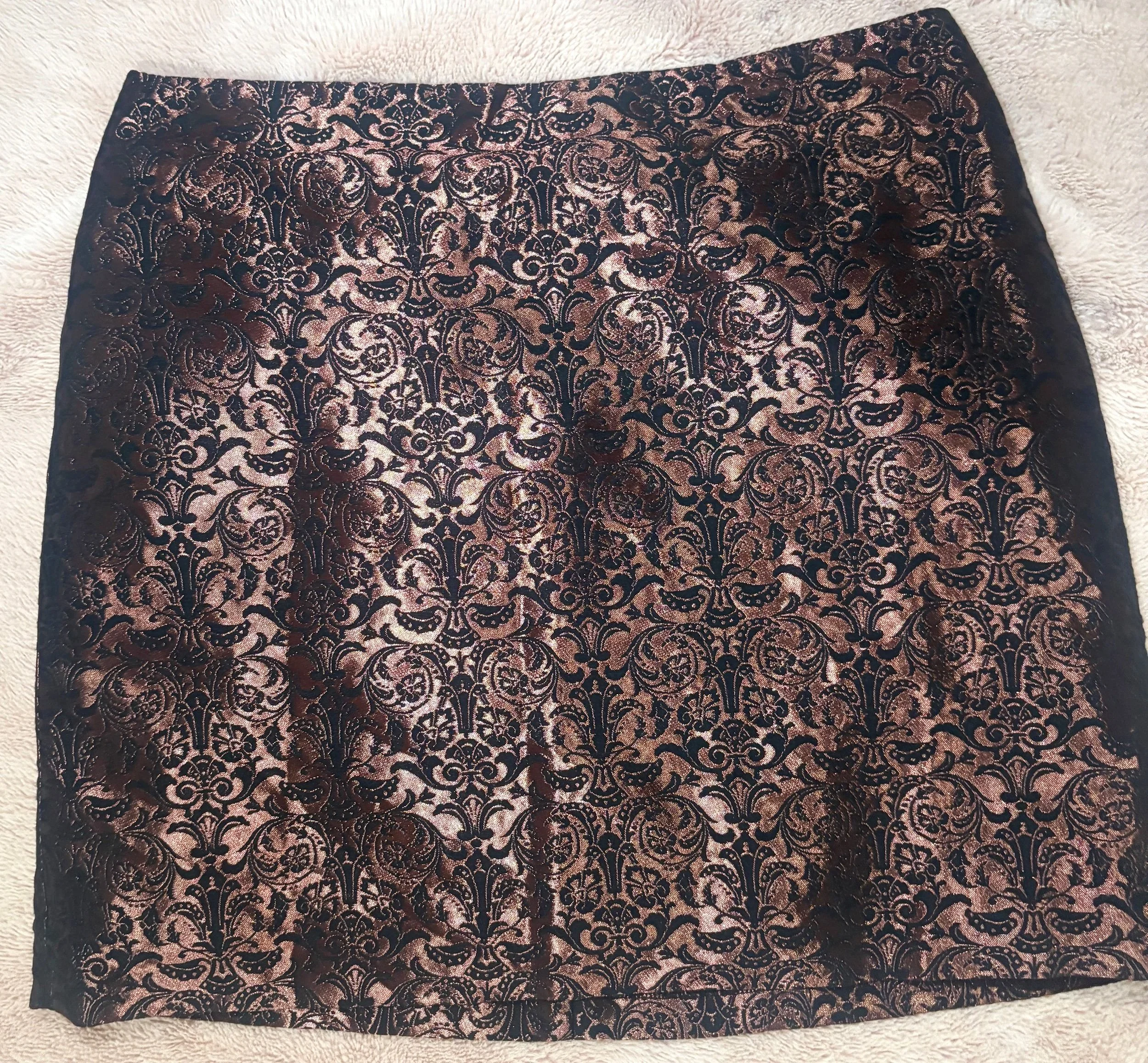 M & S Collection Copper Metal w/Black Damask Print Skirt (Size 12)- Retro Glamour