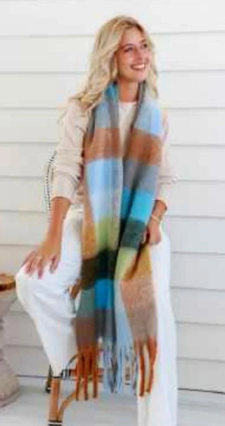 Soft Touch Blue / Rust check Scarf -Retro Glamour