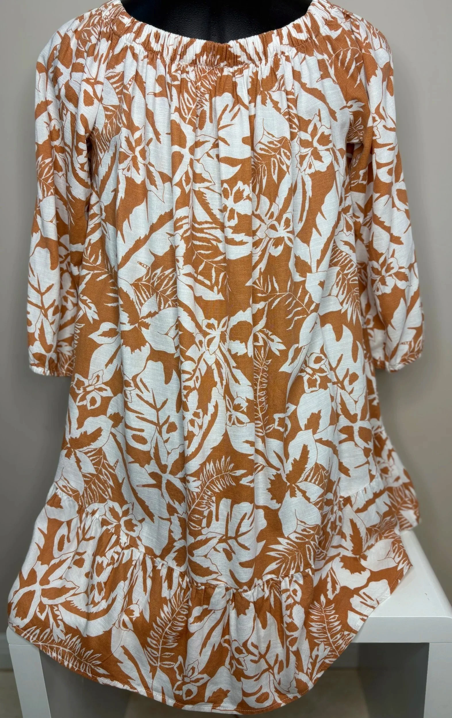 SEED Heritage Natural Floral Print Linen Dress with Pockets (Size 8)-Retro Glamour