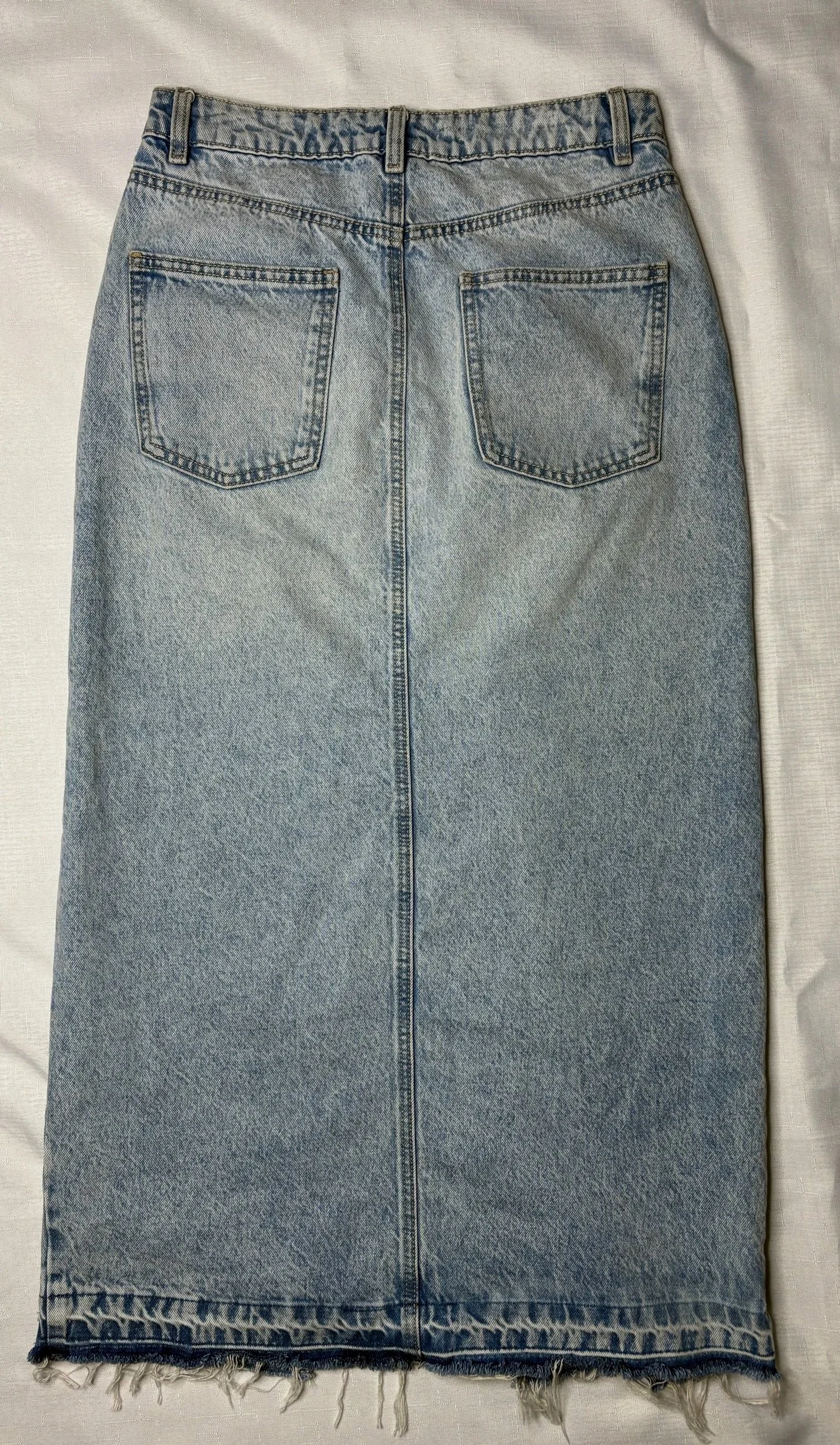 Light Acid Wash Long Denim Skirt (Size 10)- Retro Glamour