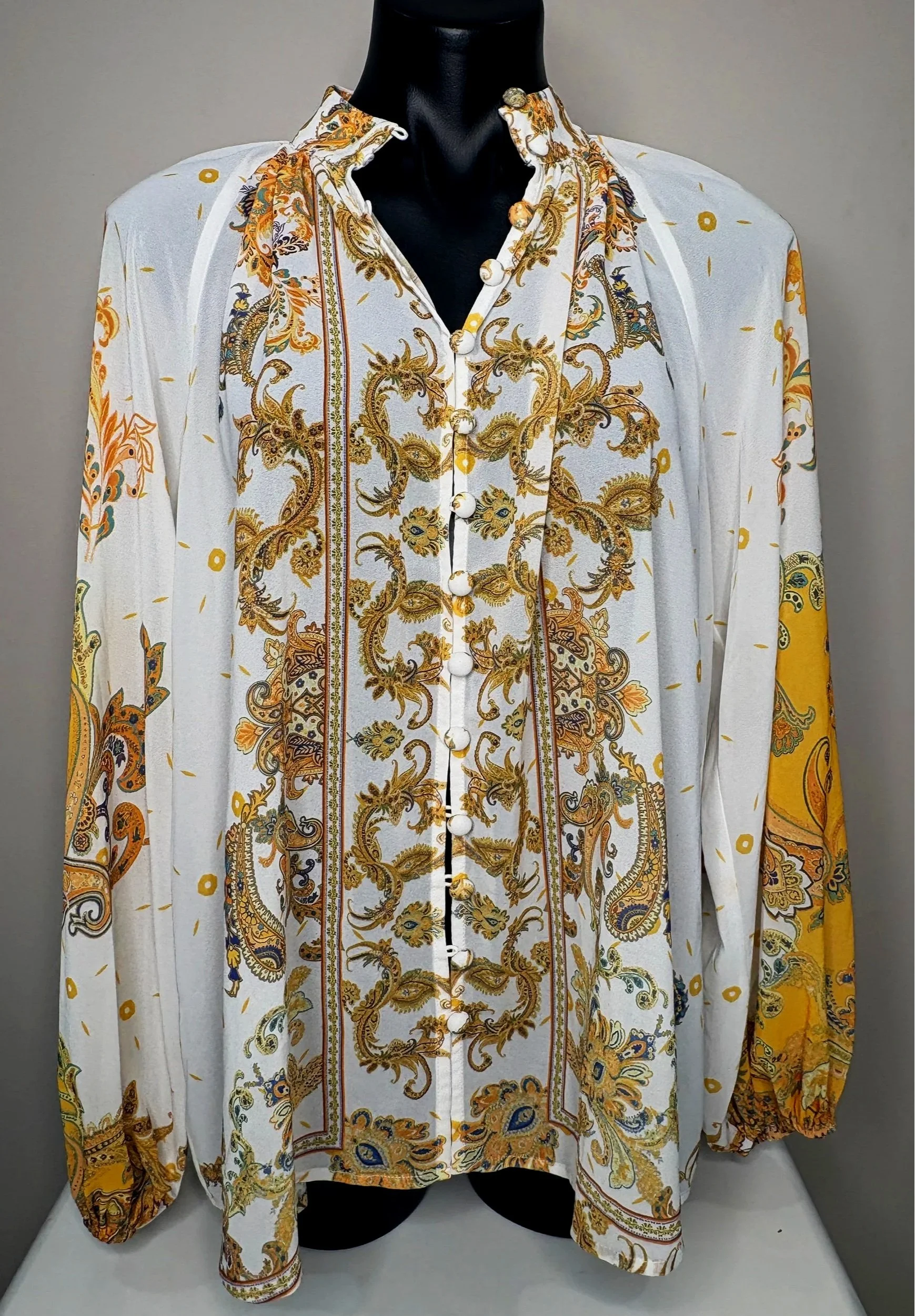 NEW Passion Fusion Yellow Paisley Long Sleeved Shirt (Size 8)-Retro Glamour