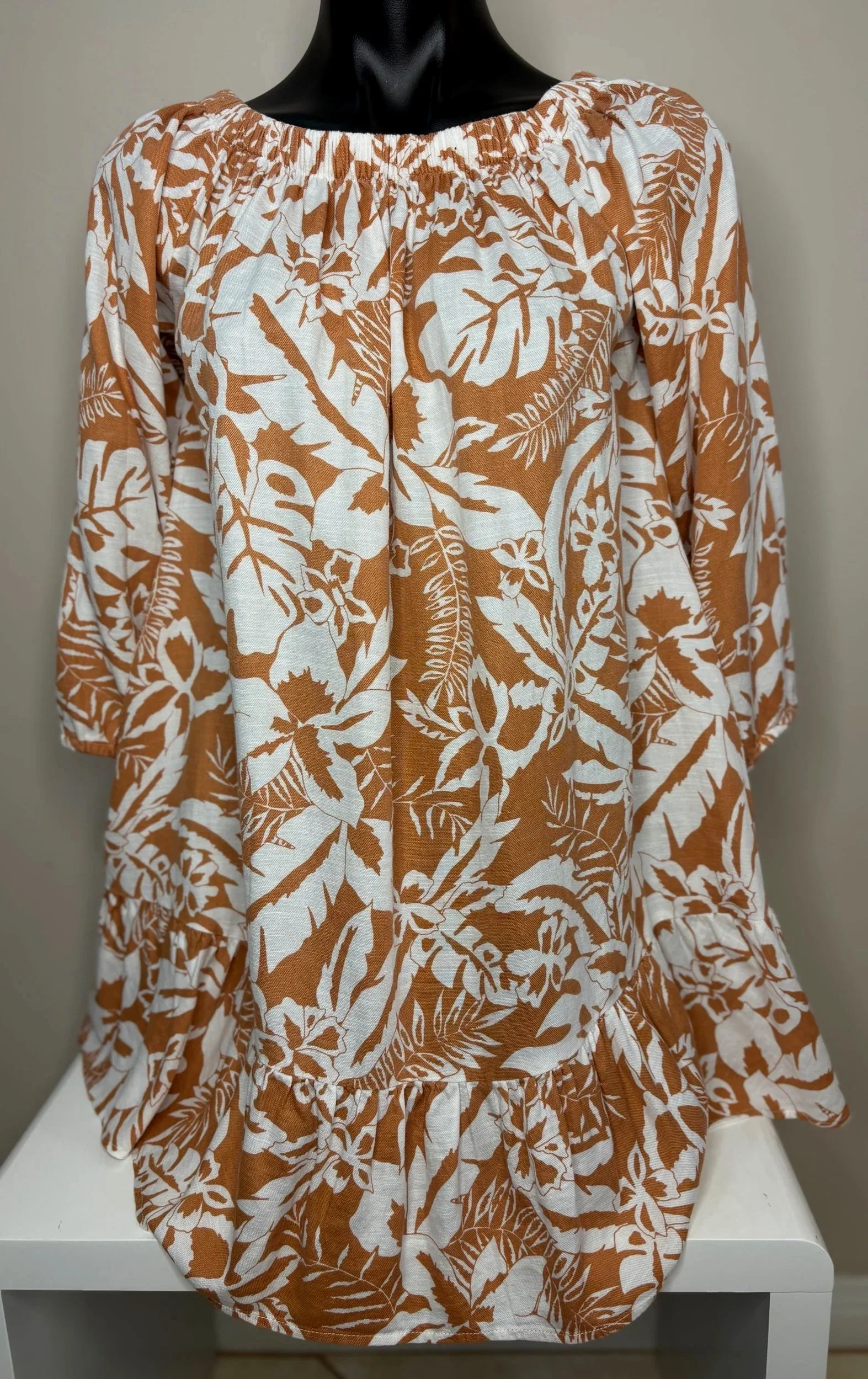 SEED Heritage Natural Floral Print Linen Dress with Pockets (Size 8)-Retro Glamour