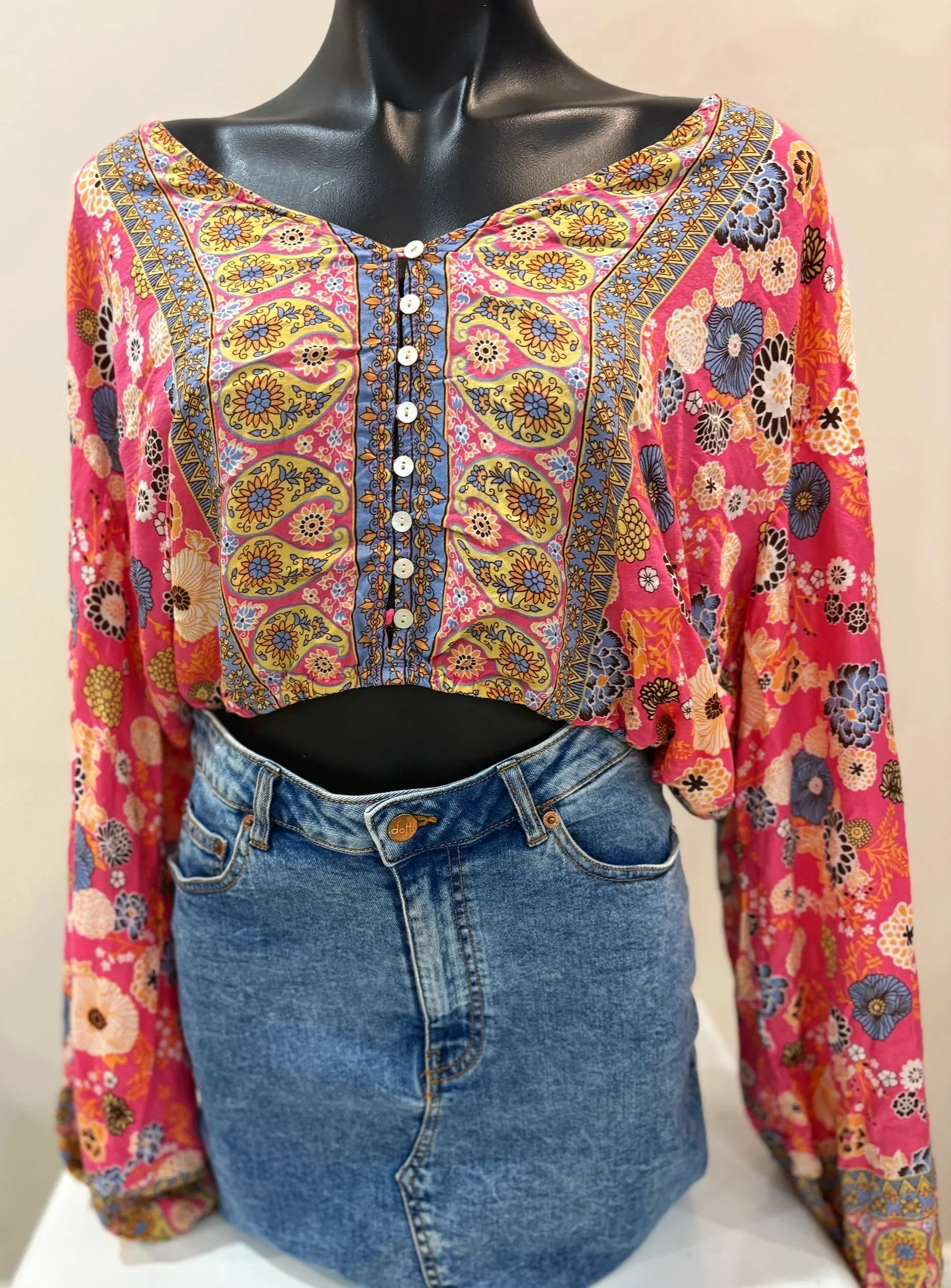 Mahli The Label Pink Daisy Print Crop Top (Size 16)-Retro Glamour