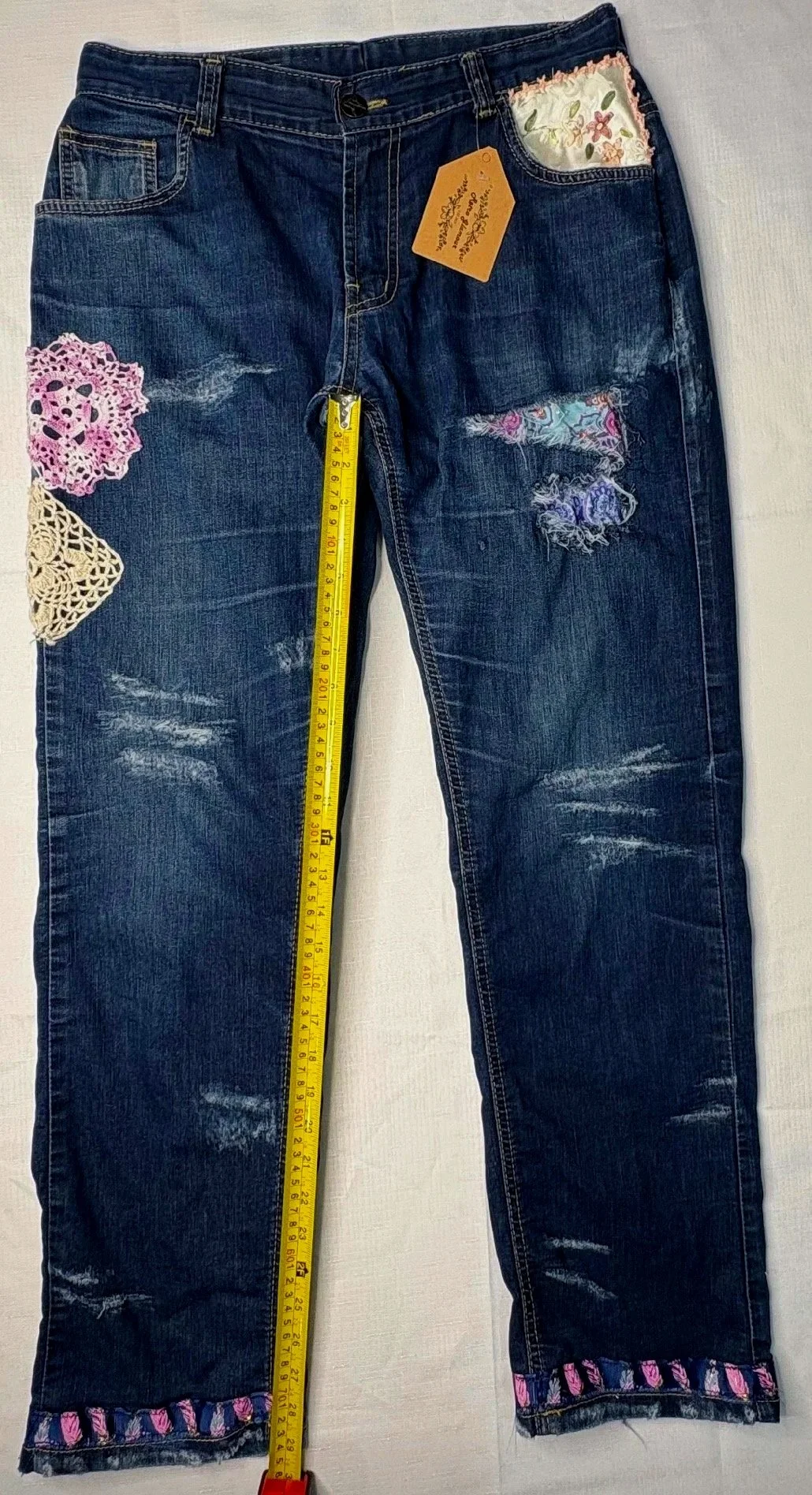 DeMens Wing Upcycled Denim Jeans - Sustainable Vintage Style (Size 14)-Retro Glamour