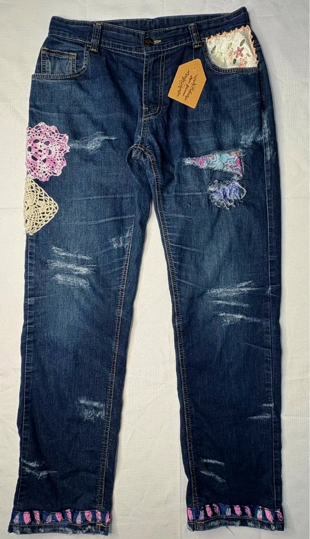 DeMens Wing Upcycled Denim Jeans - Sustainable Vintage Style (Size 14)-Retro Glamour