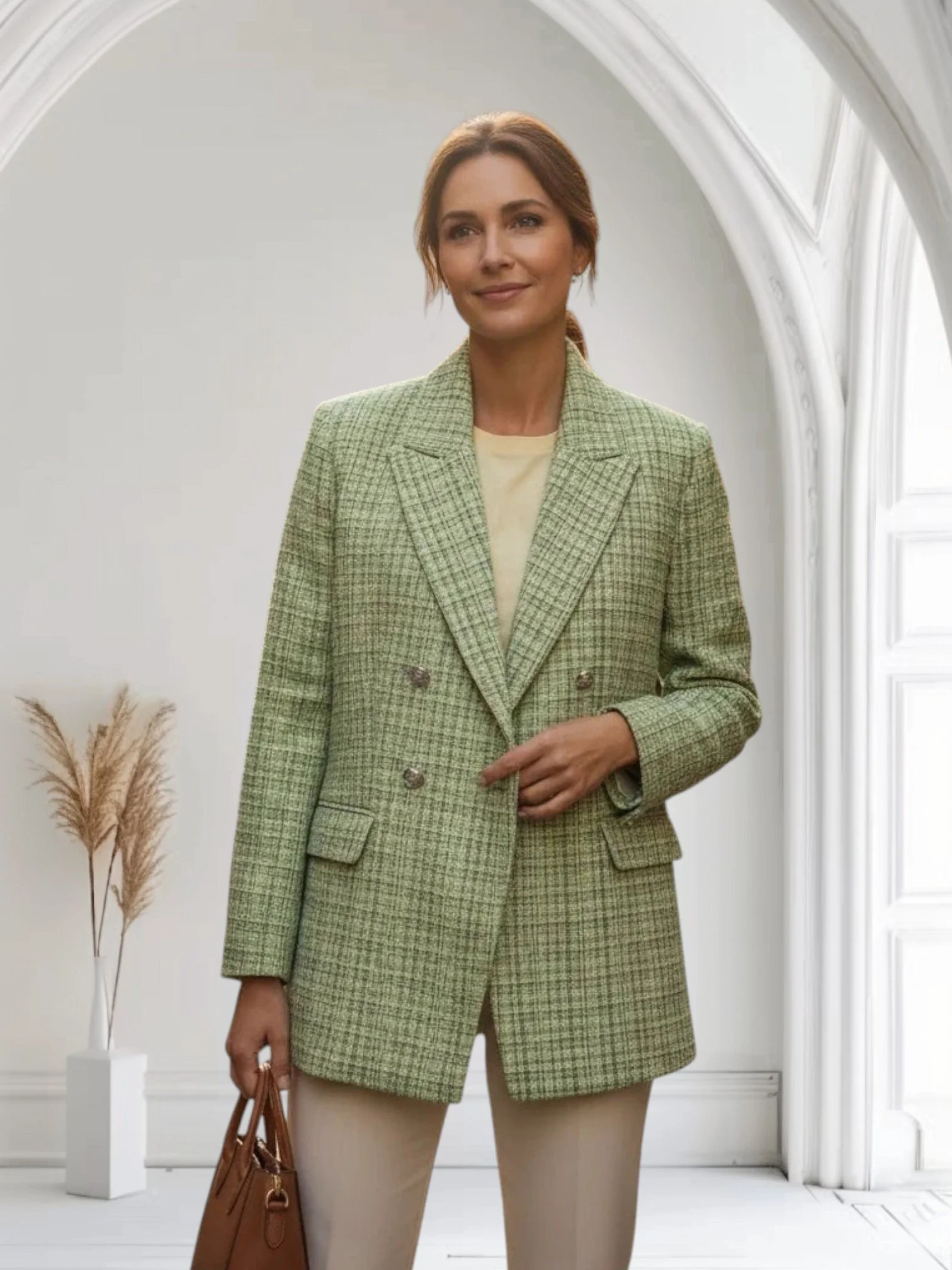 Katies Lime /Cream & Silver Check  Jacket (Size 20)-Retro Glamour