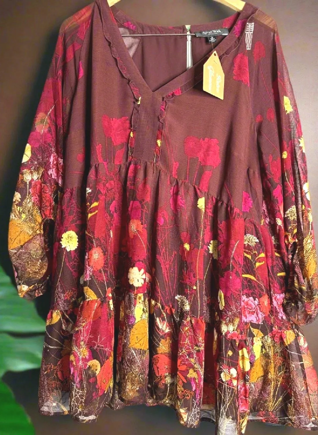 Burgundy Floral Blouse - Rich Elegant (Size 18)