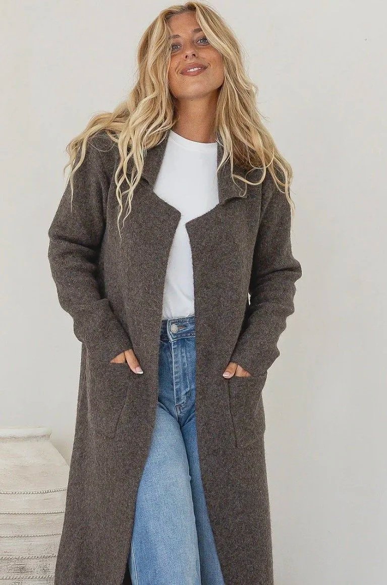 Chocolate Marle Knit Longline Cardigan (Size M/L)-Retro Glamour