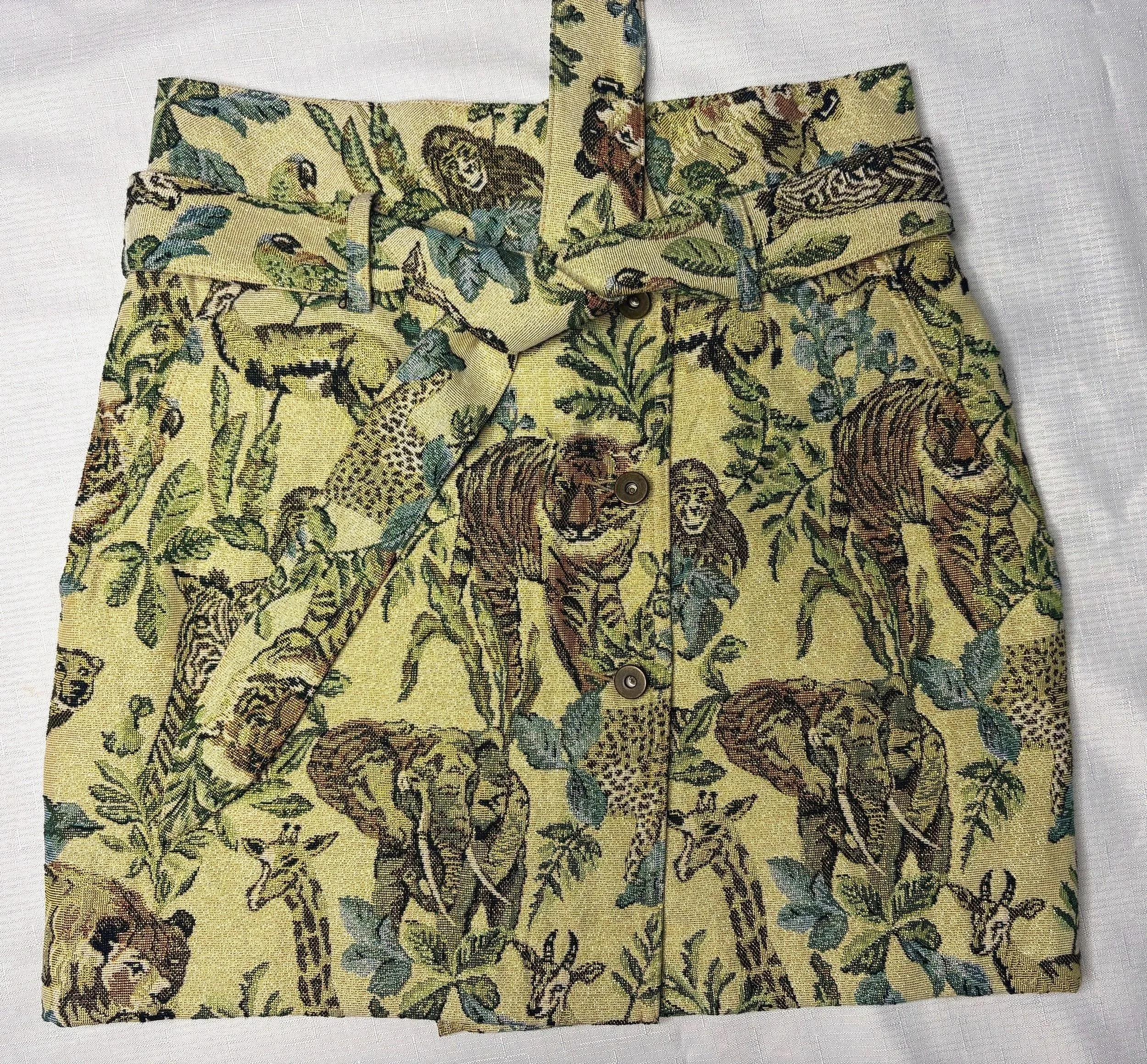 NANUSHKA Designer Ivory/Gold Jungle Print A-Line (Size L/14)-Retro Glamour