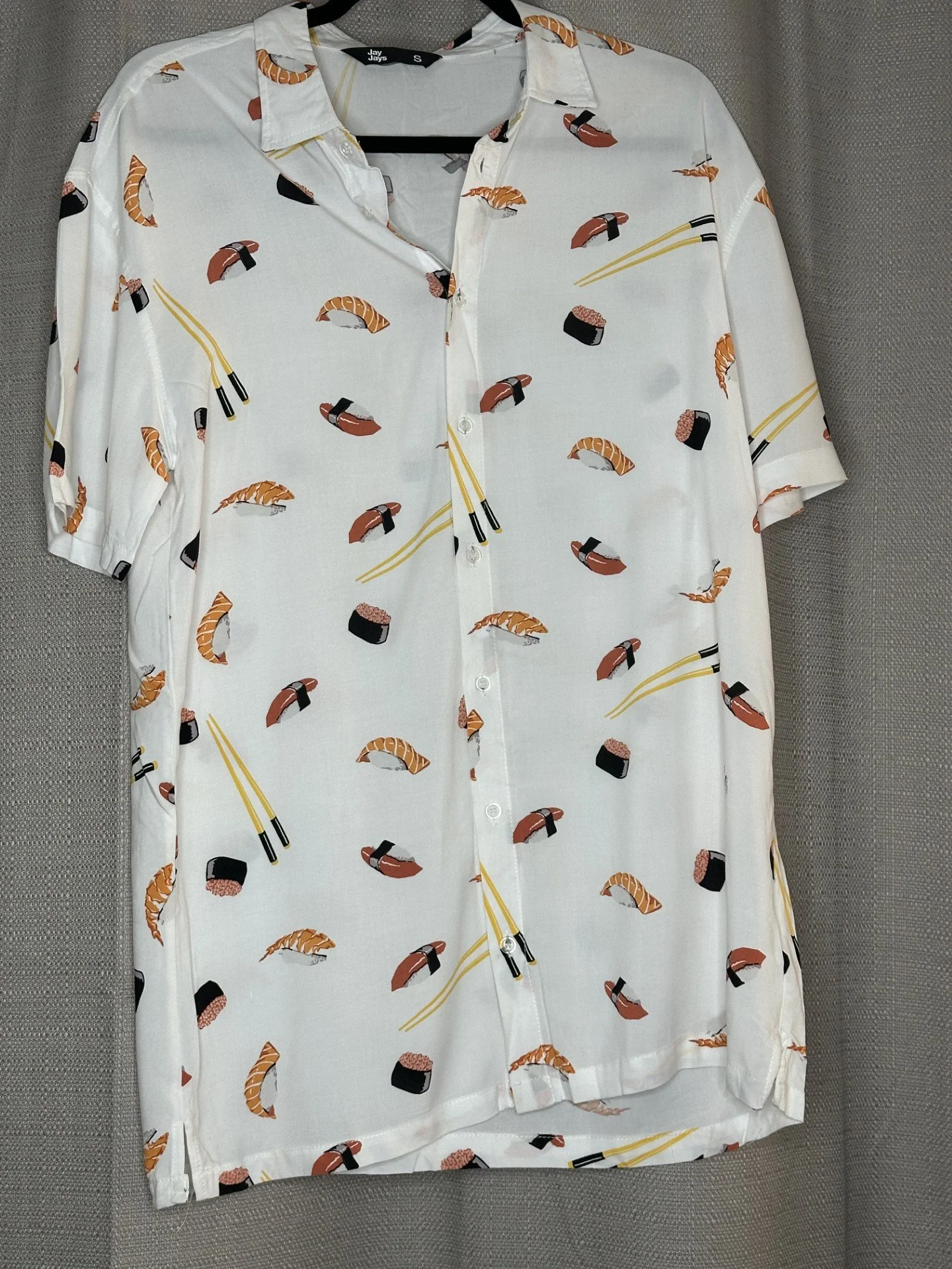 ‘Jay Jays' Sushi Print Button Up Shirt (Size Small)