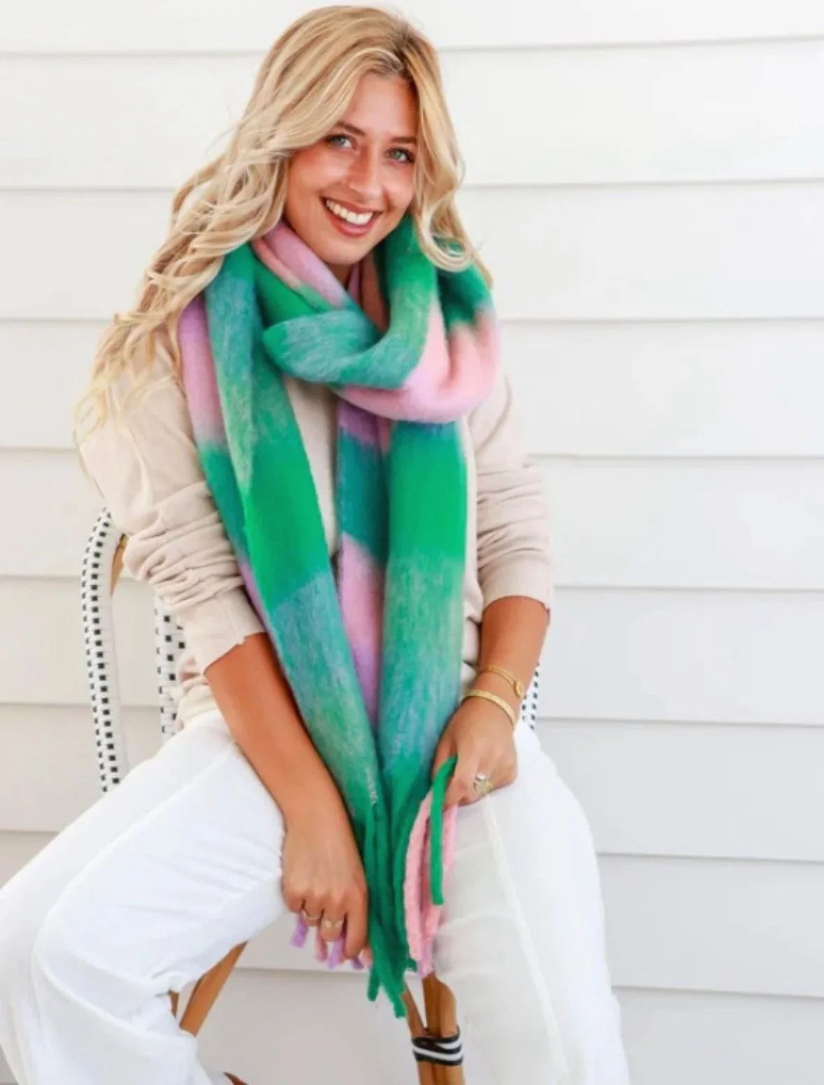 SOFT TOUCH Peppermint Check Long Scarf-Retro Glamou