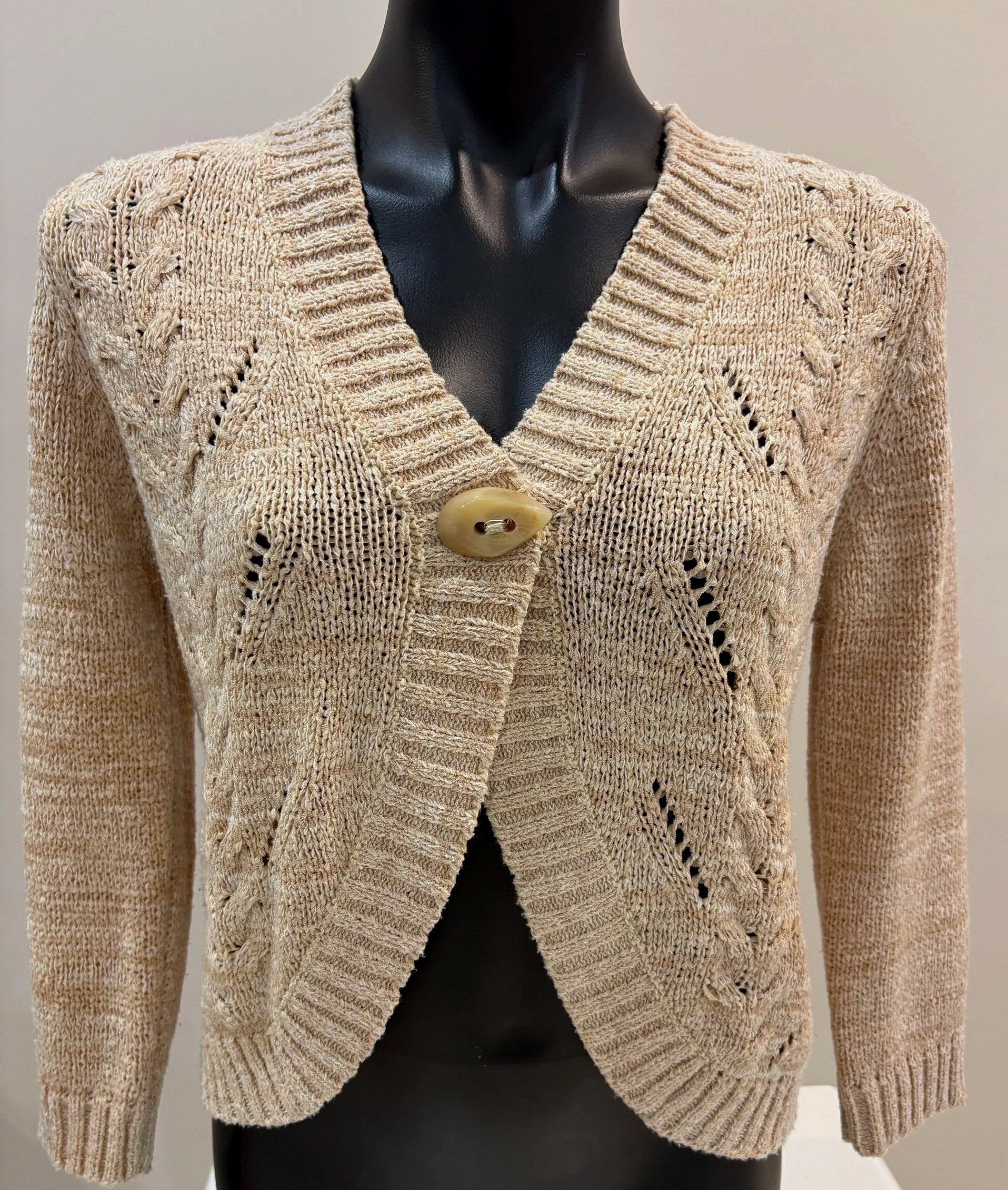 Katies Cream Patterned Bolero Knit Jacket (Size M)-Retro Glamour