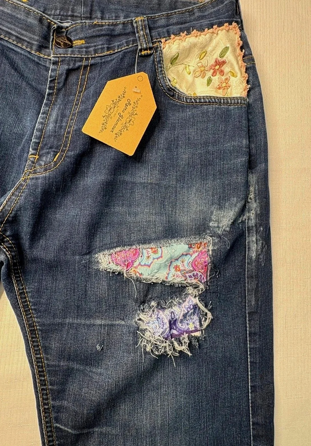 DeMens Wing Upcycled Denim Jeans - Sustainable Vintage Style (Size 14)-Retro Glamour