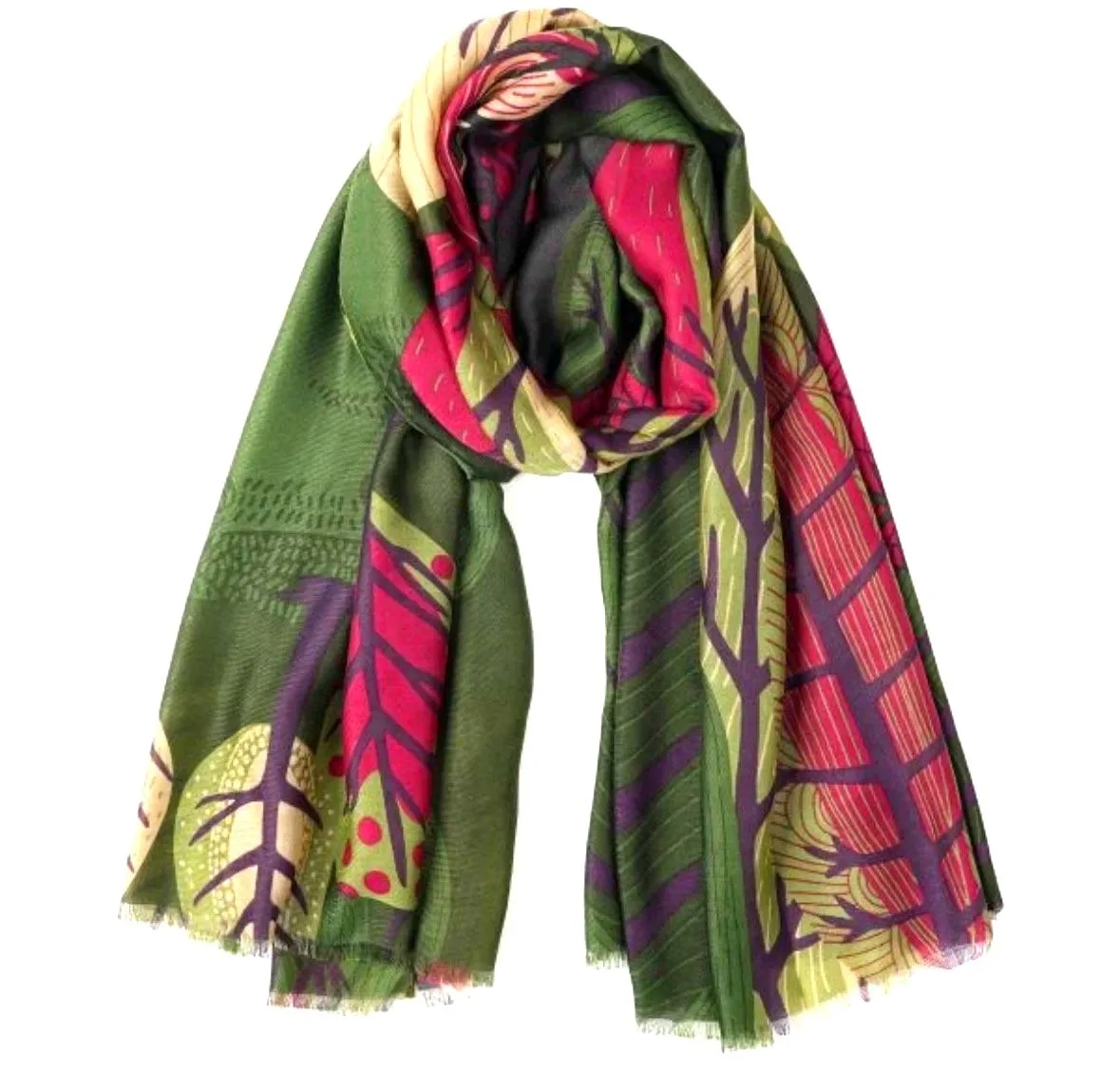 Autumn Leave Scarf Green/Red & Purple Hues-Retro Glamour