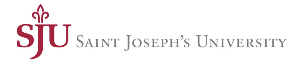 The logo of Saint Joseph's University featuring the initials 'SJU' in maroon with a decorative emblem above, and the university's name in gray text to the right.