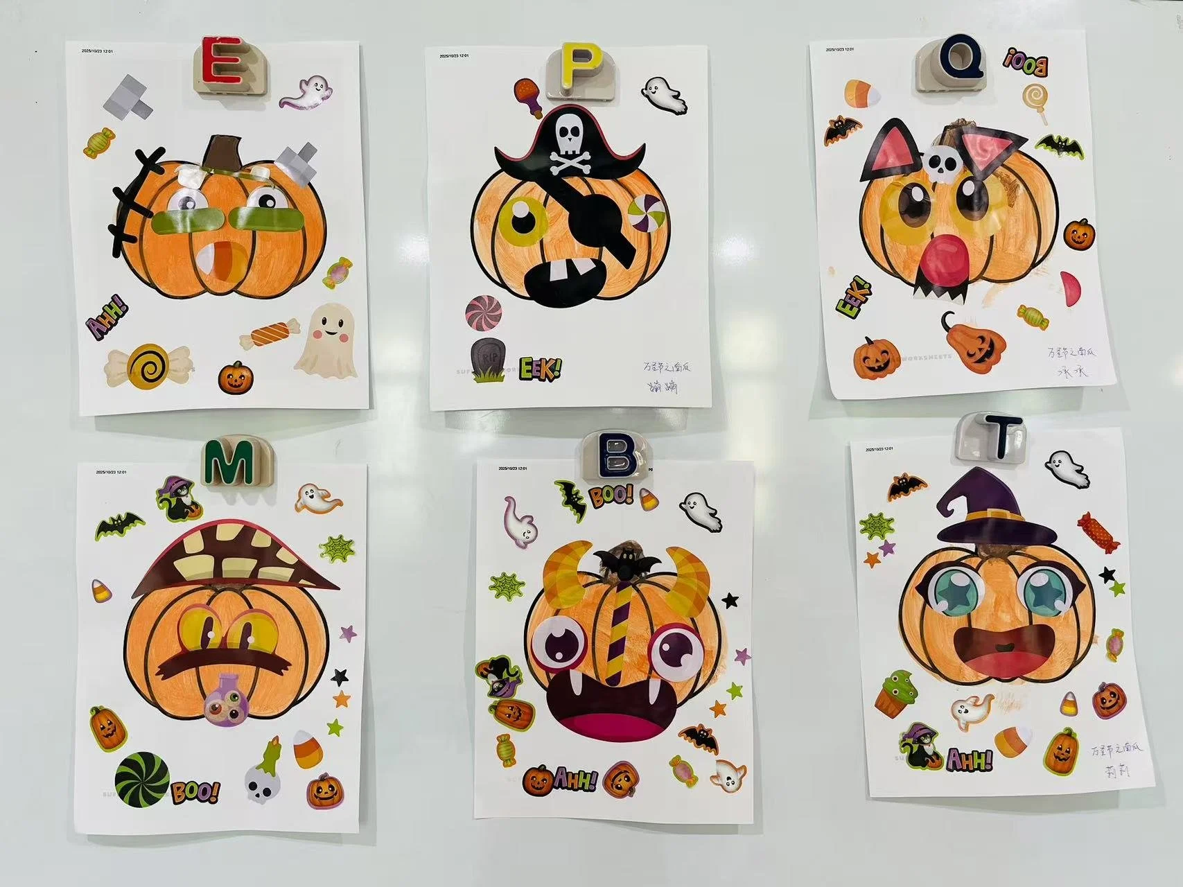 Children’s Halloween art projects displayed at Red Apple Daycare, encouraging creativity and self-expression.
