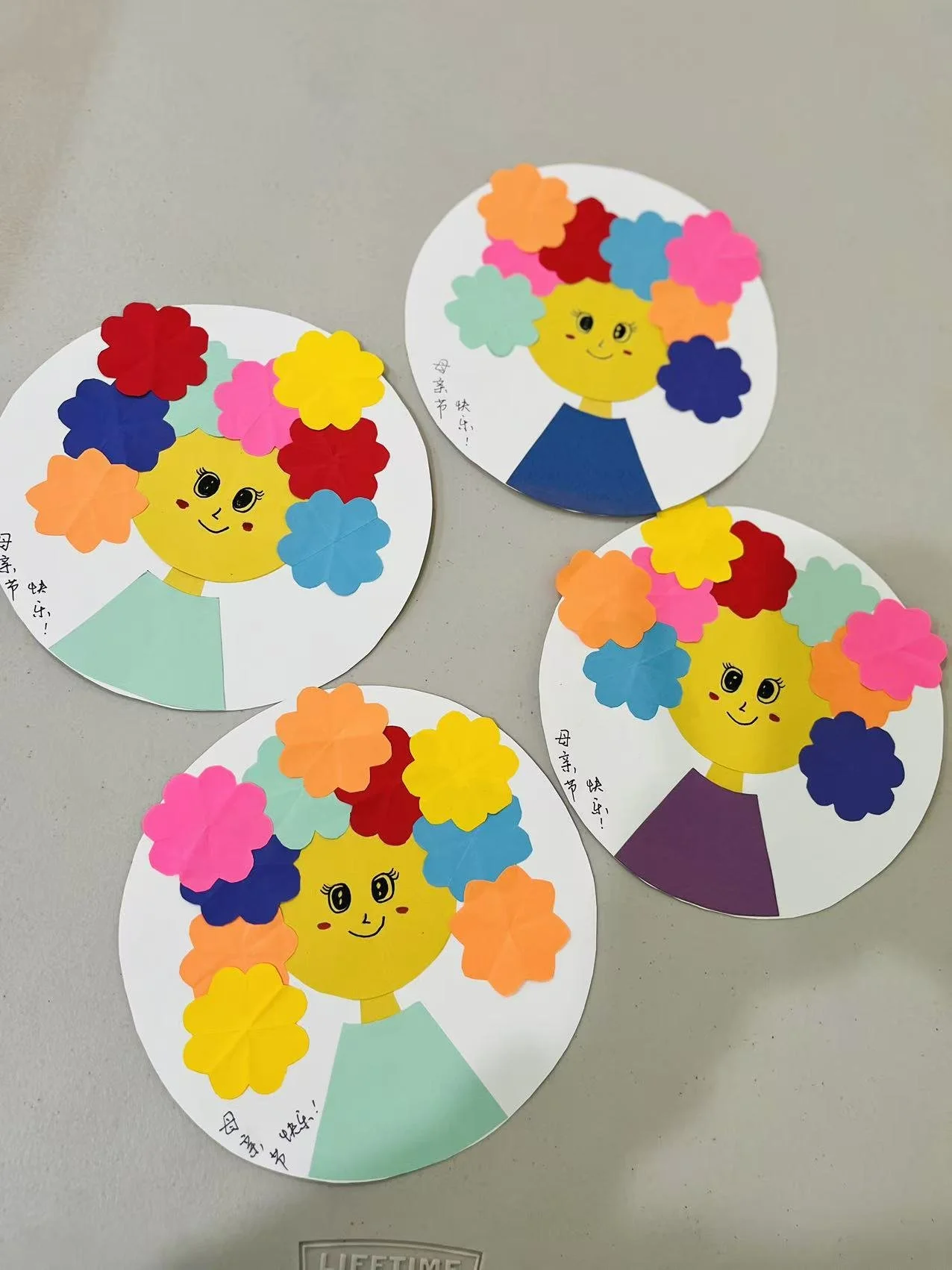 Children’s paper art projects displayed at Red Apple Daycare, celebrating creativity and individual expression.
