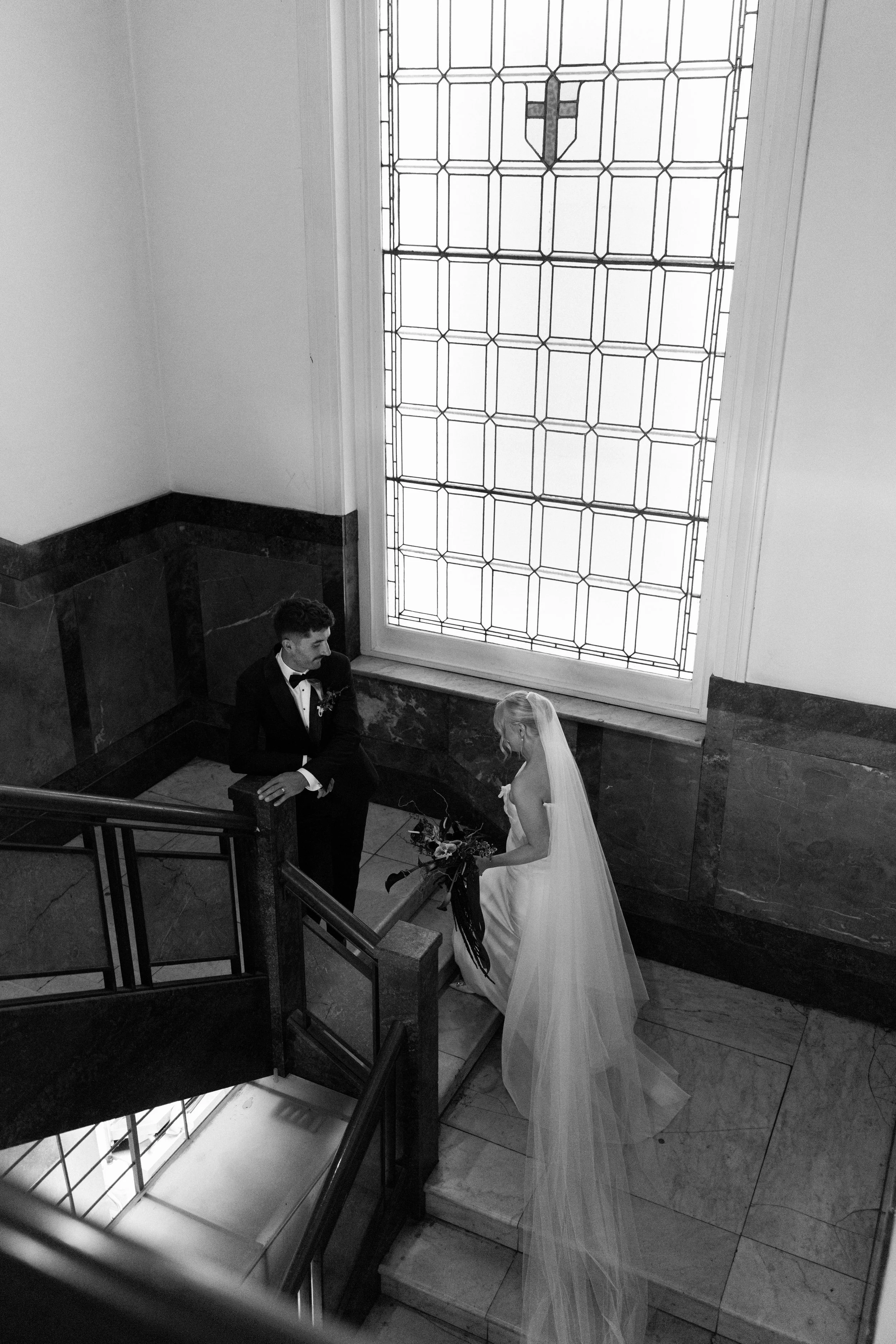 art deco staircase marble and stain glass melbourne