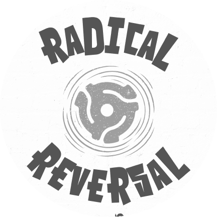 A circular design with the words 'RADICAL' at the top and 'REVERSAL' at the bottom, surrounding a stylized radar or soundwave symbol in the center.