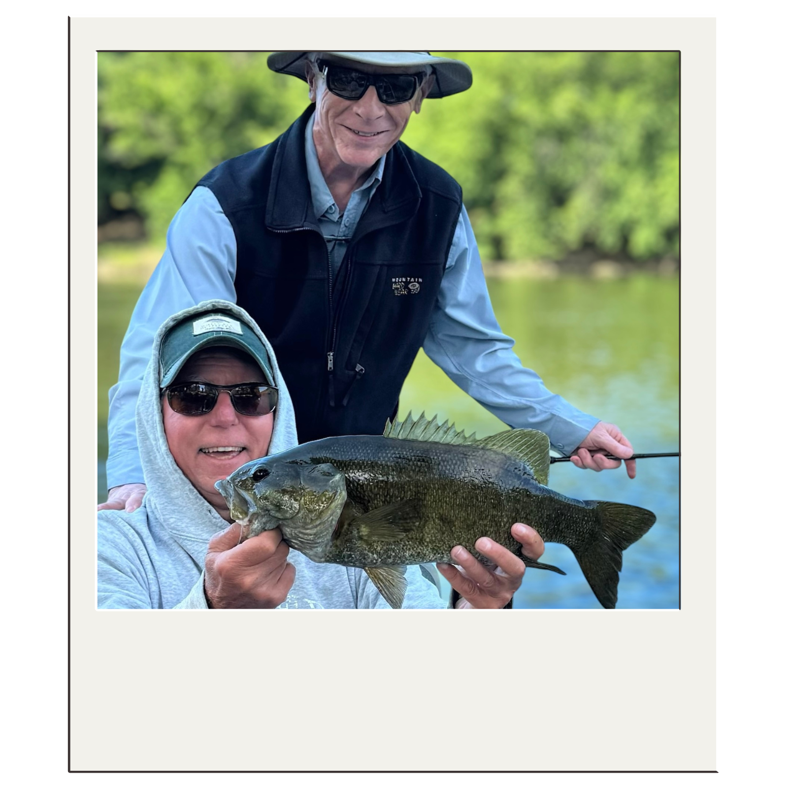 Two anglers with a catch from a guided fishing trip on the Shenandoah River near Harpers Ferry.