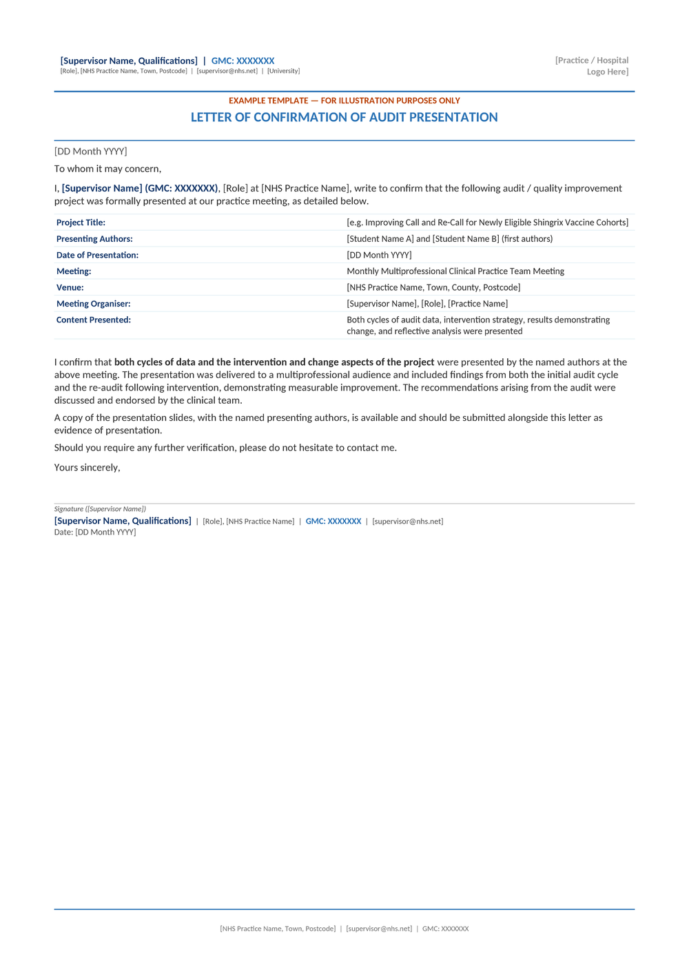 Example Meeting Confirmation Letter — Redacted Template