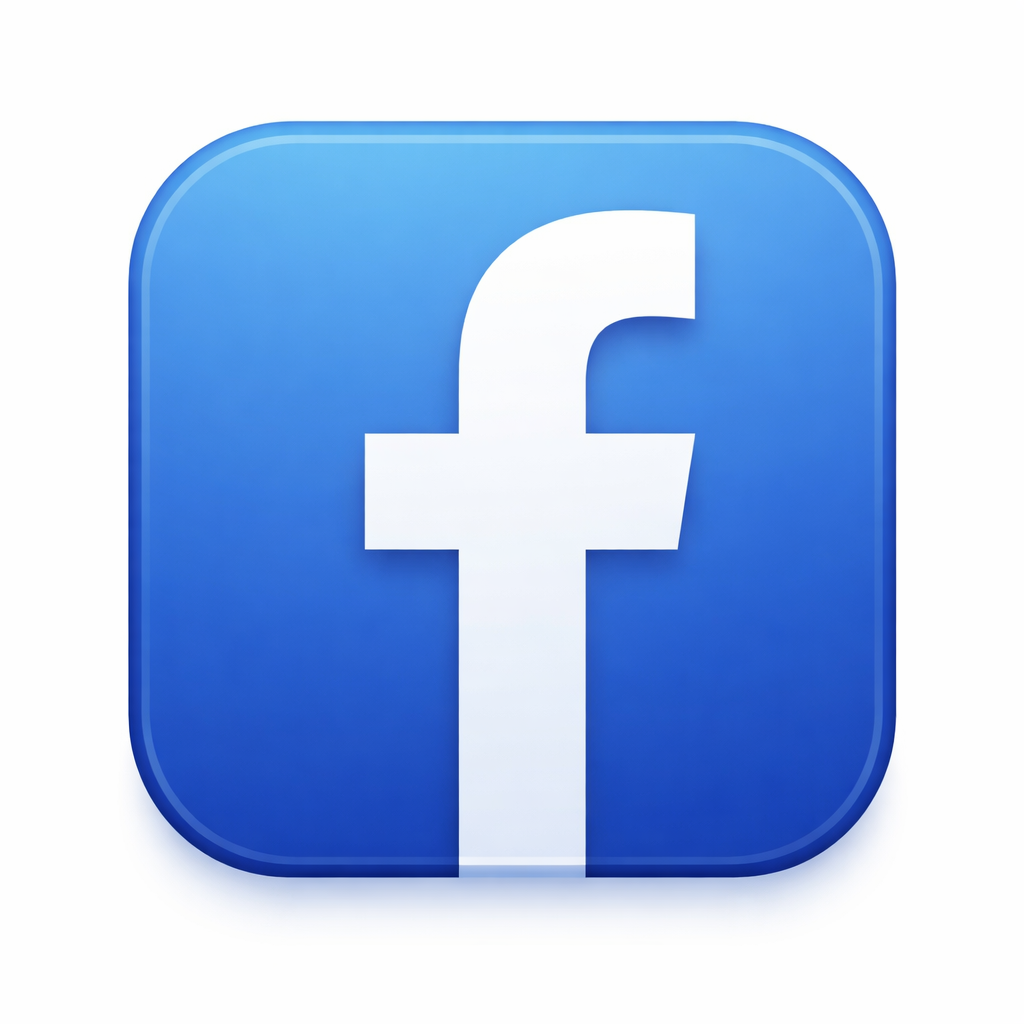 Facebook logo with a blue square and smooth rounded edges, featuring a white lowercase 'f' in the center.