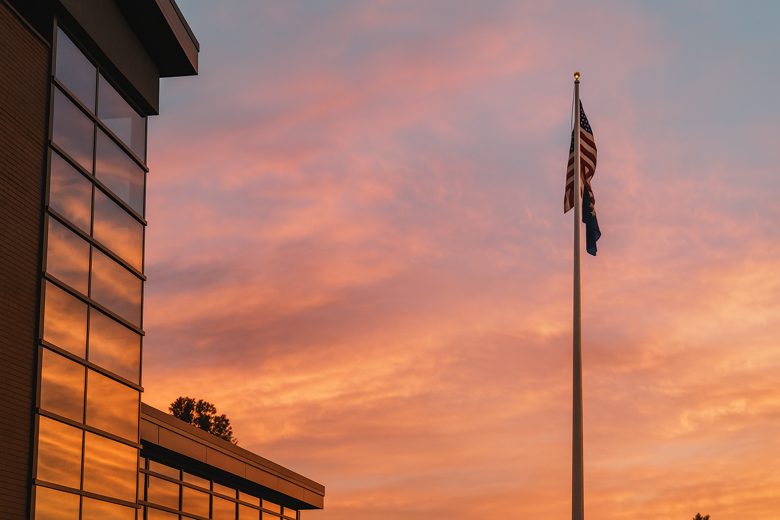 Sunset Reflections on Flag and Building.png