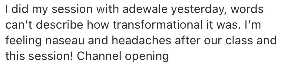 Text of a personal message about a recent session, mentioning feelings of naseua and headaches, and excitement about a channel opening.