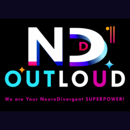 Black Nd OUTLOUD Logo... Black White Teal and Fuchsia writing.... big bubble letters