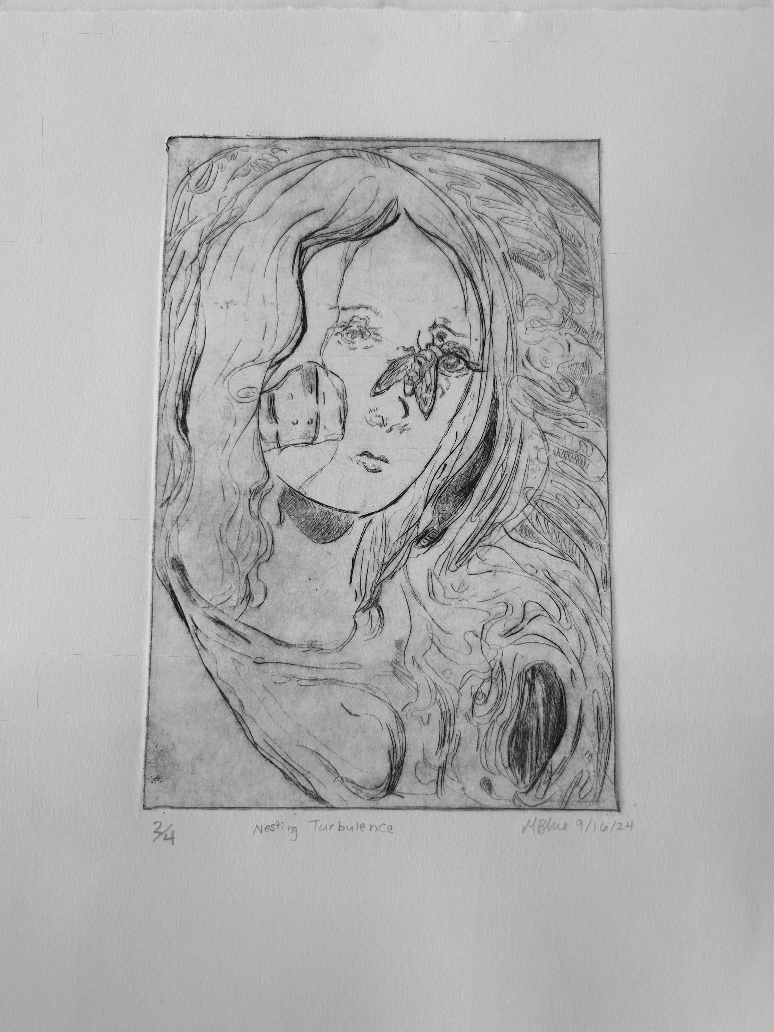 Nesting Turbulence, 2024, Drypoint